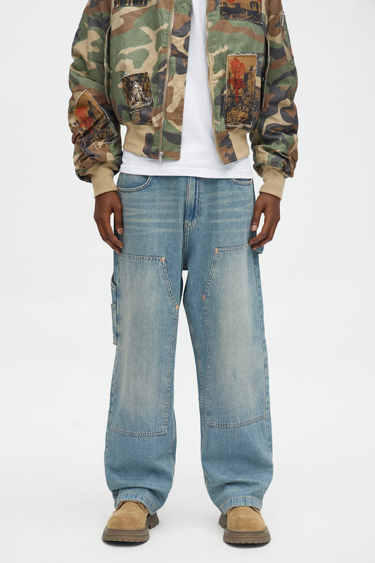 Baggy Double Knee Jean - Medium Blue Wash Fashion Nova