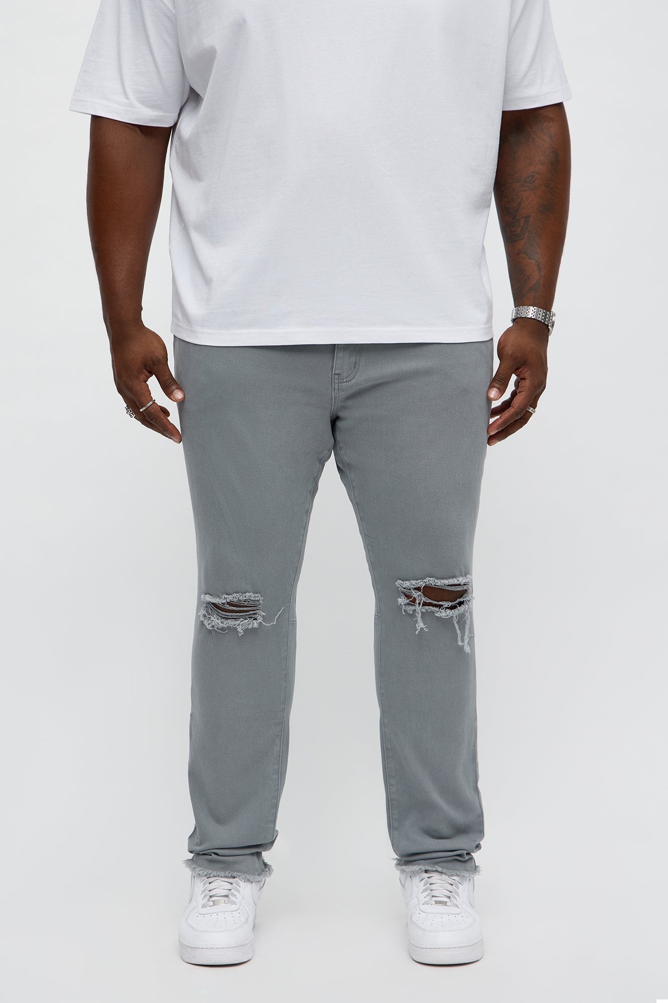 Stacked Skinny Staying Busy Distressed Pant - Grey Fashion Nova