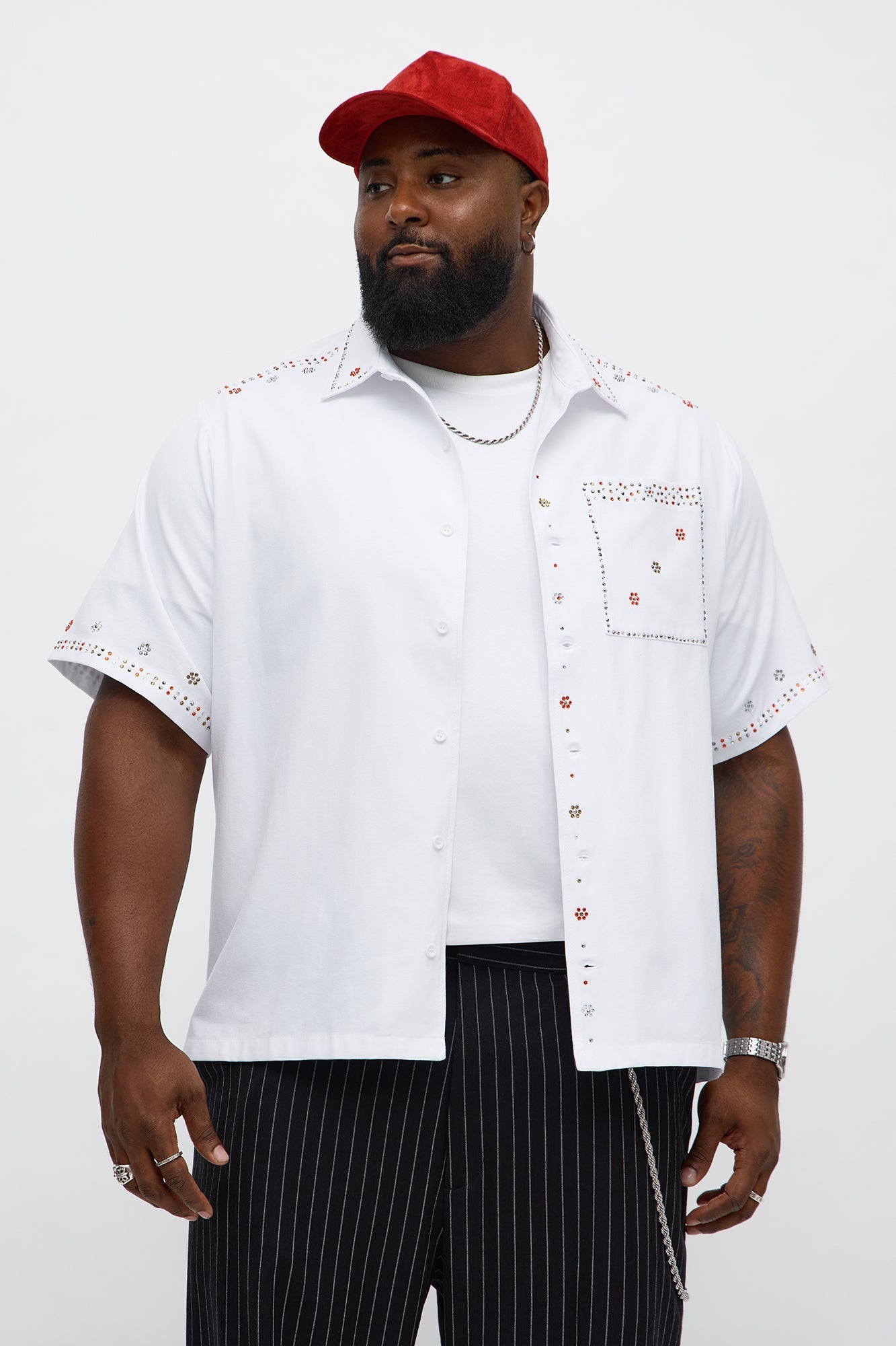 Midnight Blossom Rhinestone Button Up - White Fashion Nova