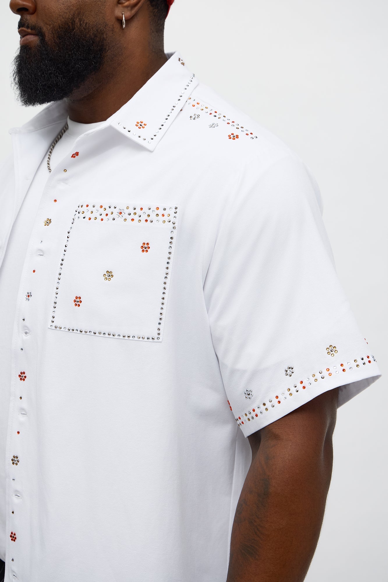 Midnight Blossom Rhinestone Button Up - White Fashion Nova