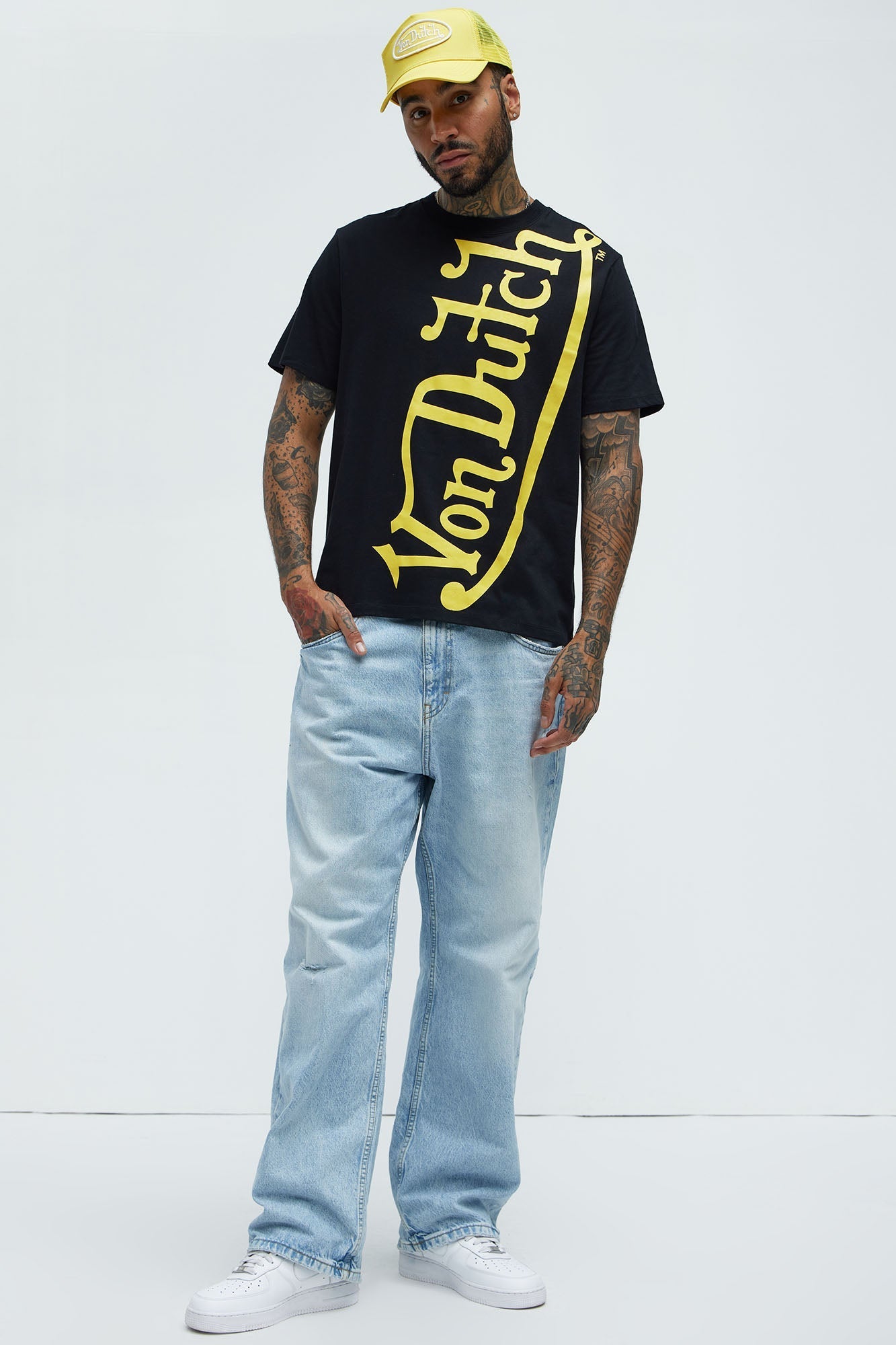 Von Dutch Blasted Short Sleeve Tee - Black/Yellow Fashion Nova