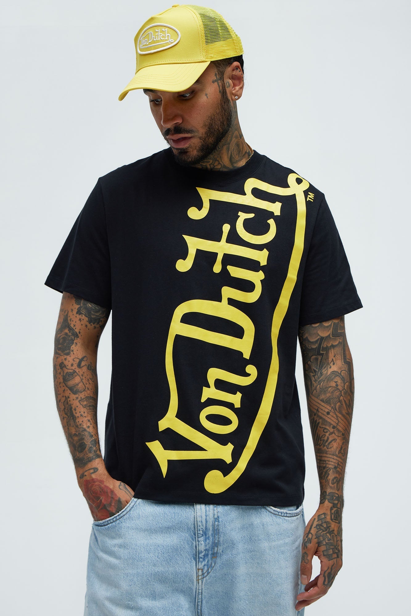 Von Dutch Blasted Short Sleeve Tee - Black/Yellow Fashion Nova