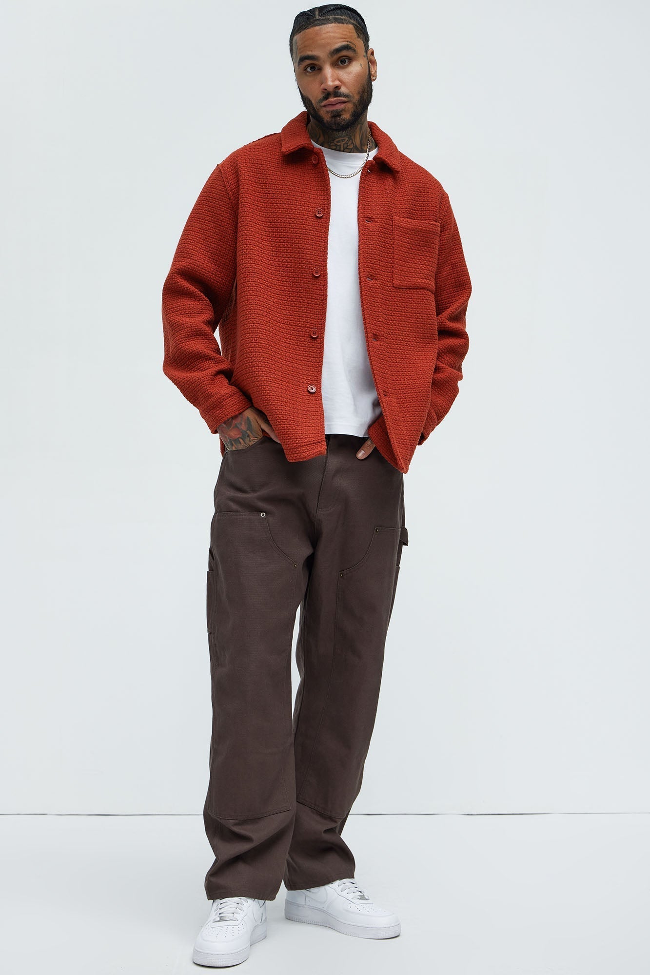 Linden Textured Button Up Shirt - Rust Fashion Nova