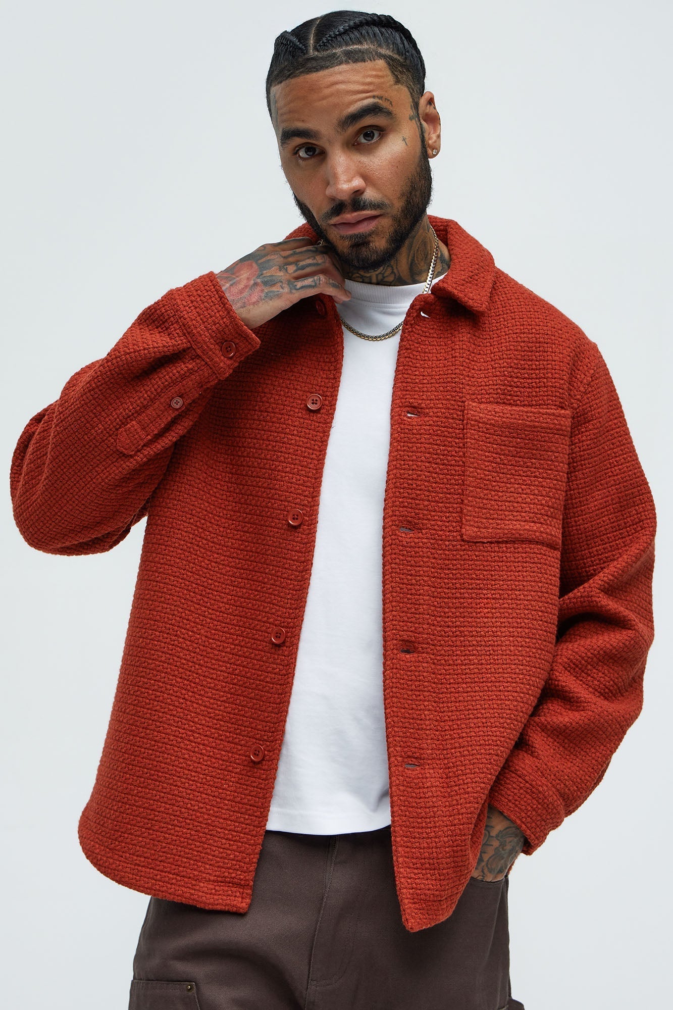 Linden Textured Button Up Shirt - Rust Fashion Nova