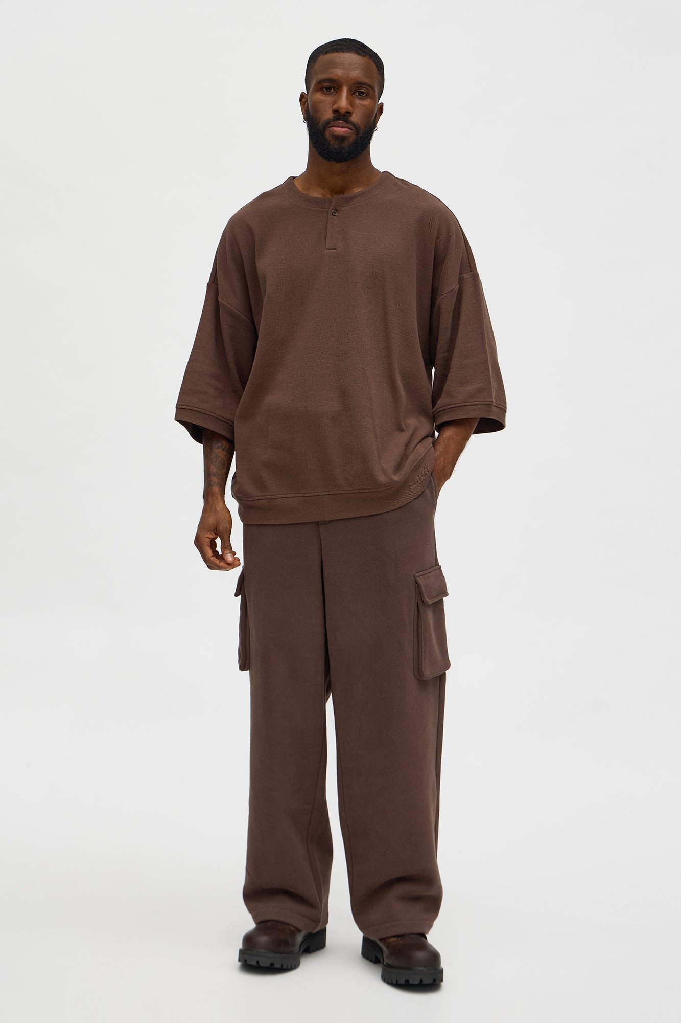 Relaxed Fit Classic Henley - Brown Fashion Nova