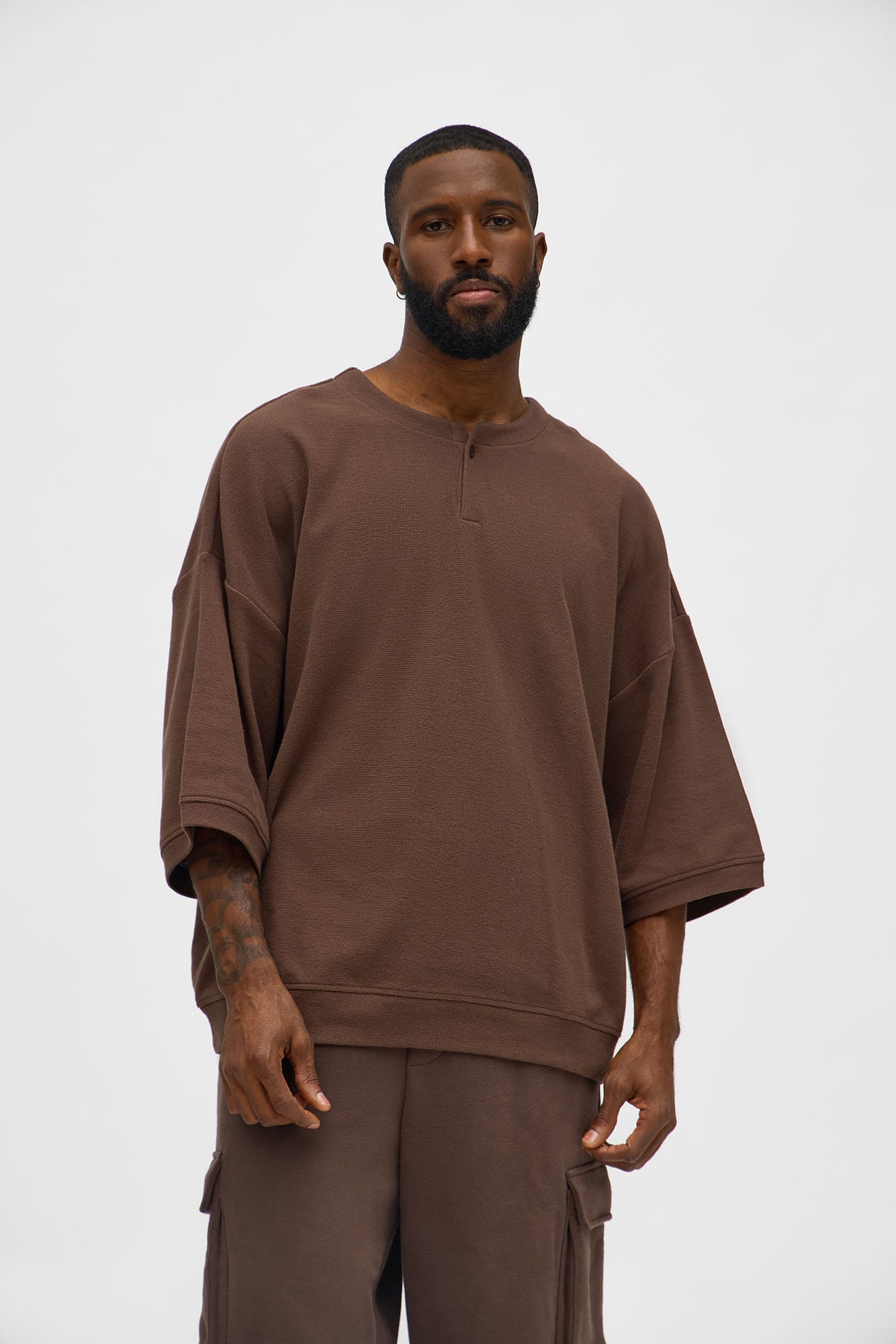 Relaxed Fit Classic Henley - Brown Fashion Nova