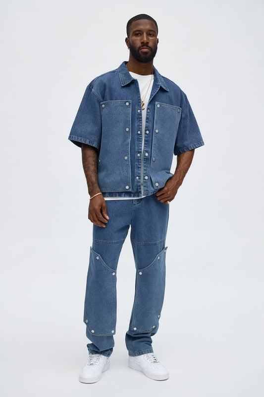 Straight Utility Snap Panel Jean - Dark Wash Fashion Nova