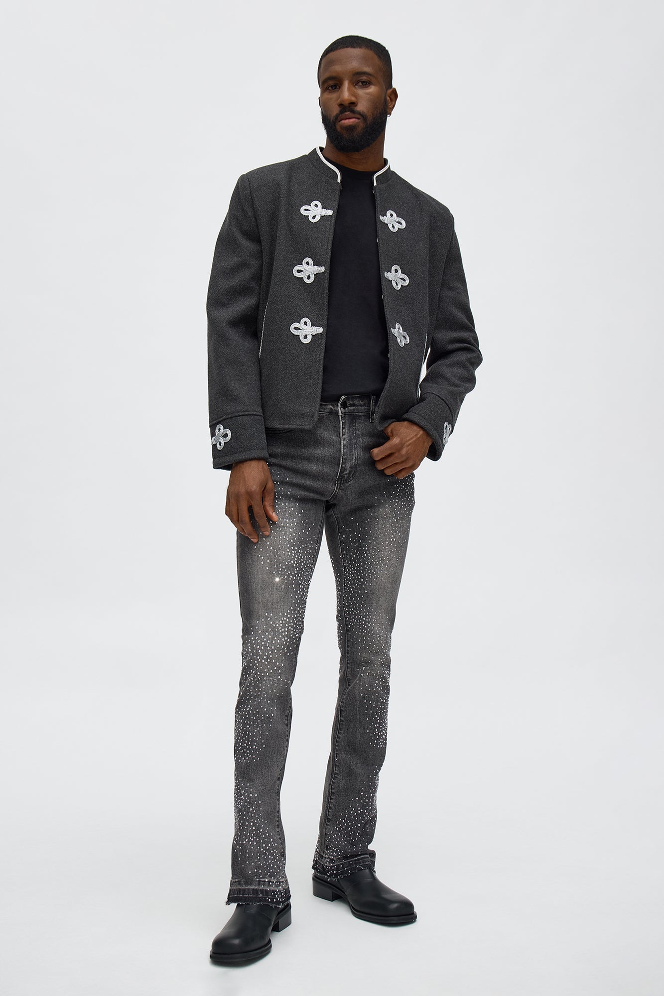 Stacked Skinny Flare Got That Razz Jewel Jean - Black Wash Fashion Nova