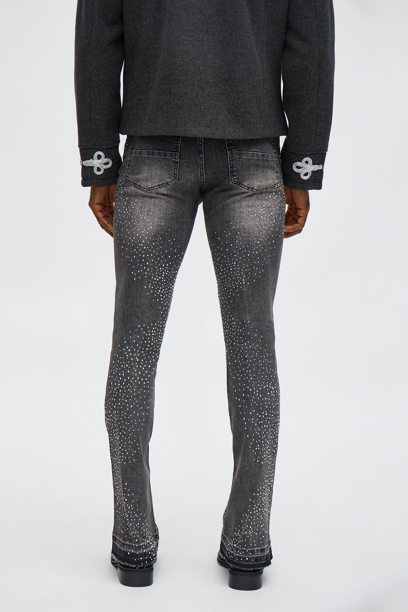 Stacked Skinny Flare Got That Razz Jewel Jean - Black Wash Fashion Nova