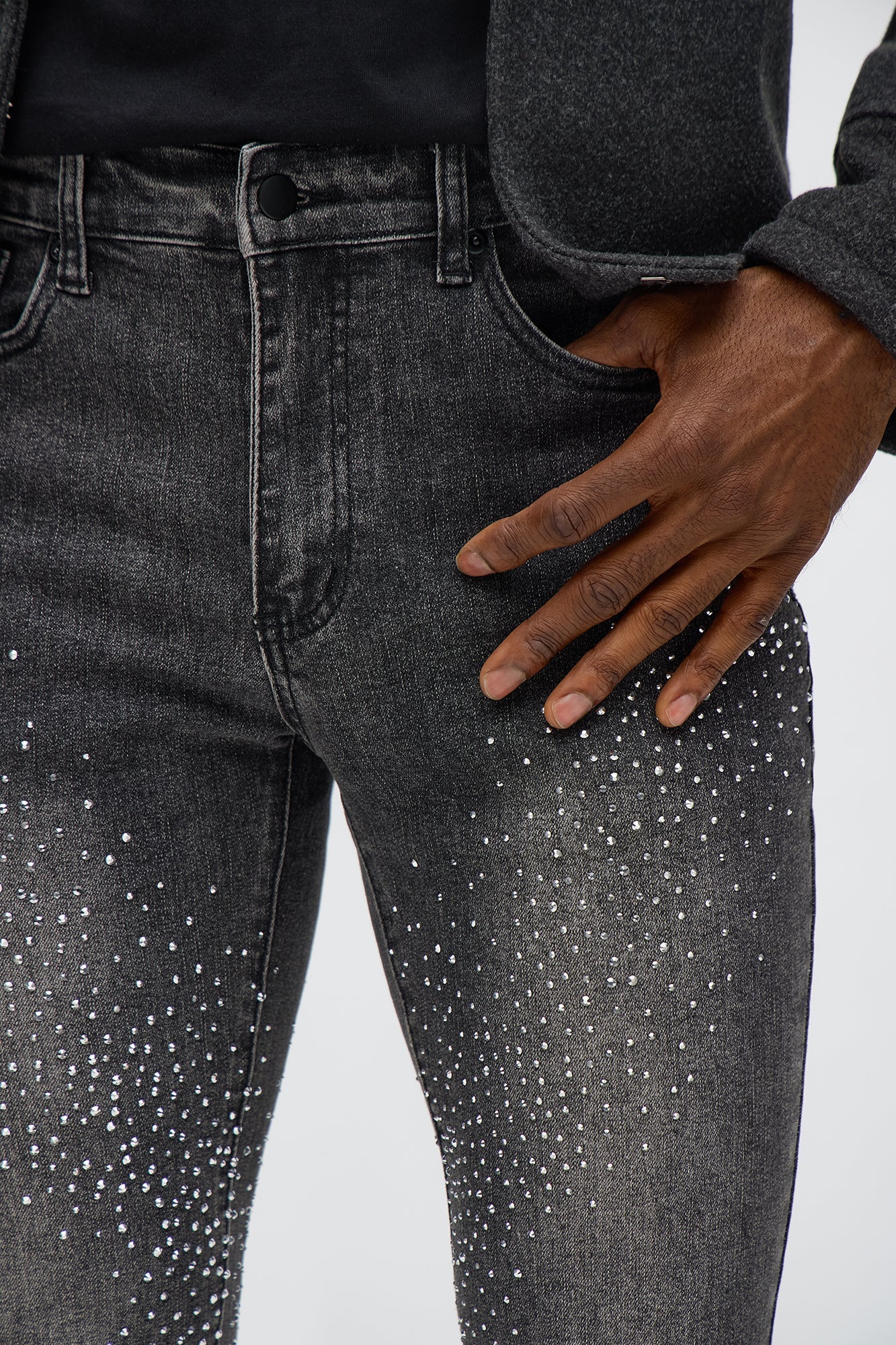 Stacked Skinny Flare Got That Razz Jewel Jean - Black Wash Fashion Nova