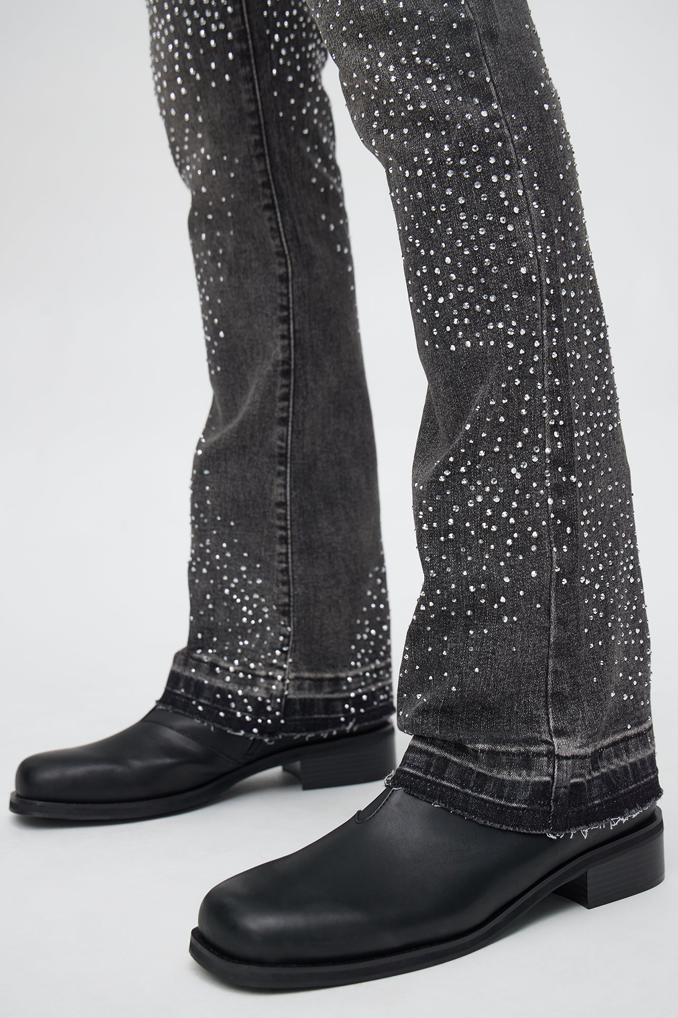Stacked Skinny Flare Got That Razz Jewel Jean - Black Wash Fashion Nova