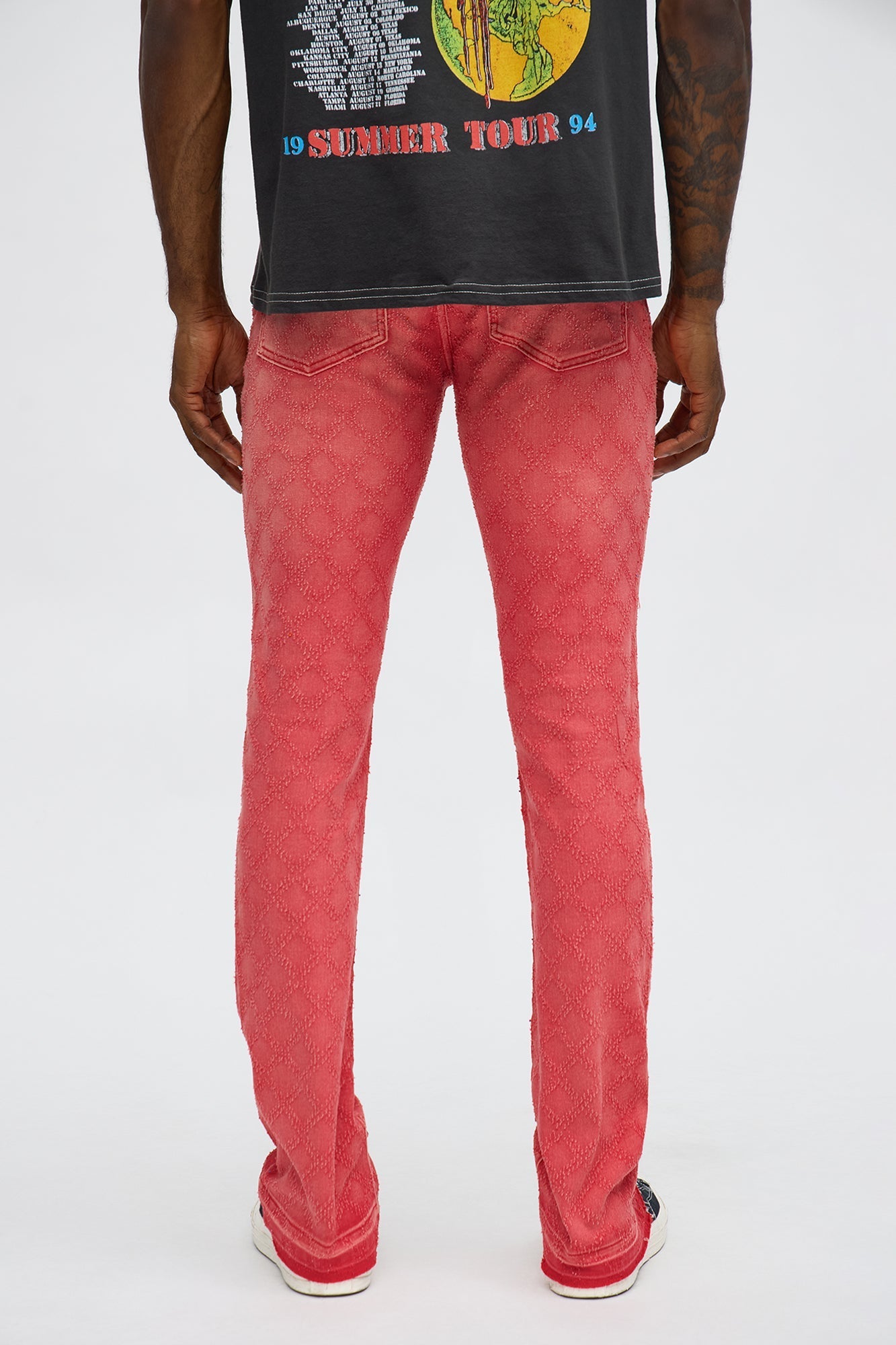 Stacked Slim Flare We WIldin In Bling Jean - Red Fashion Nova