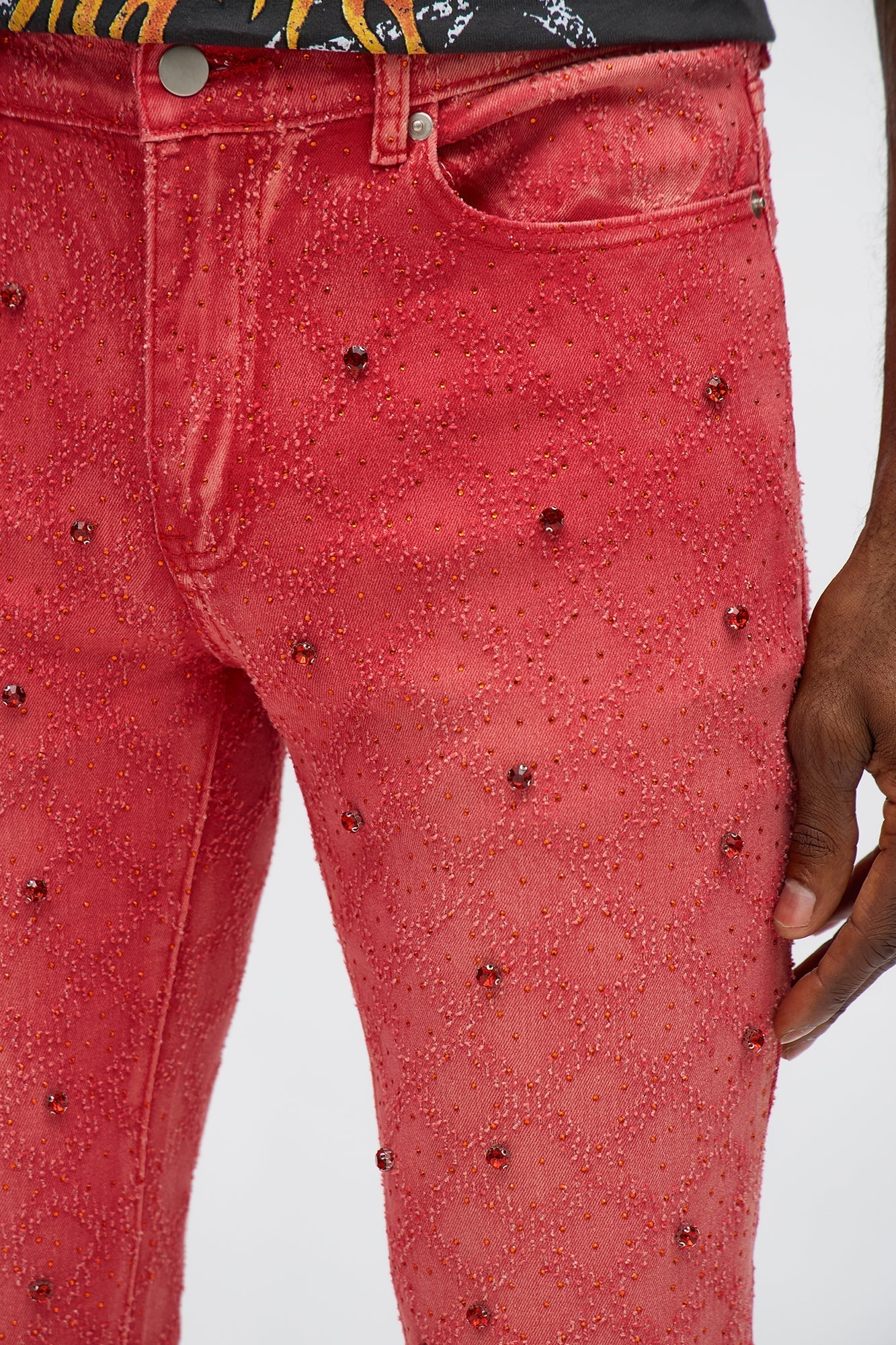 Stacked Slim Flare We WIldin In Bling Jean - Red Fashion Nova