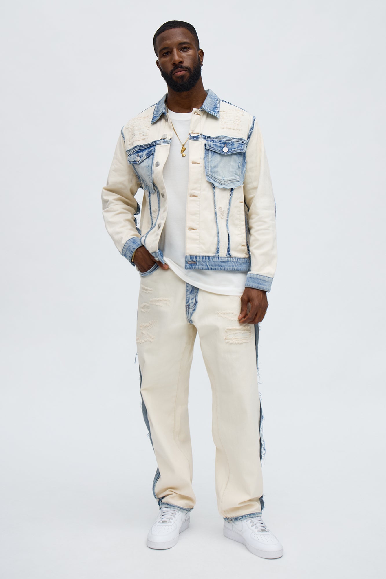 Relaxed Straight Benji Frayed Jean - Off White/combo Fashion Nova