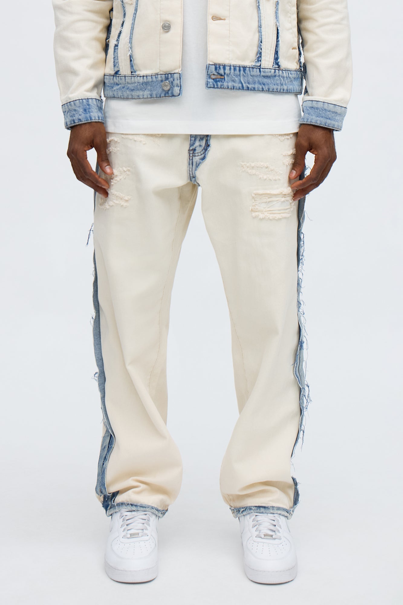Relaxed Straight Benji Frayed Jean - Off White/combo Fashion Nova