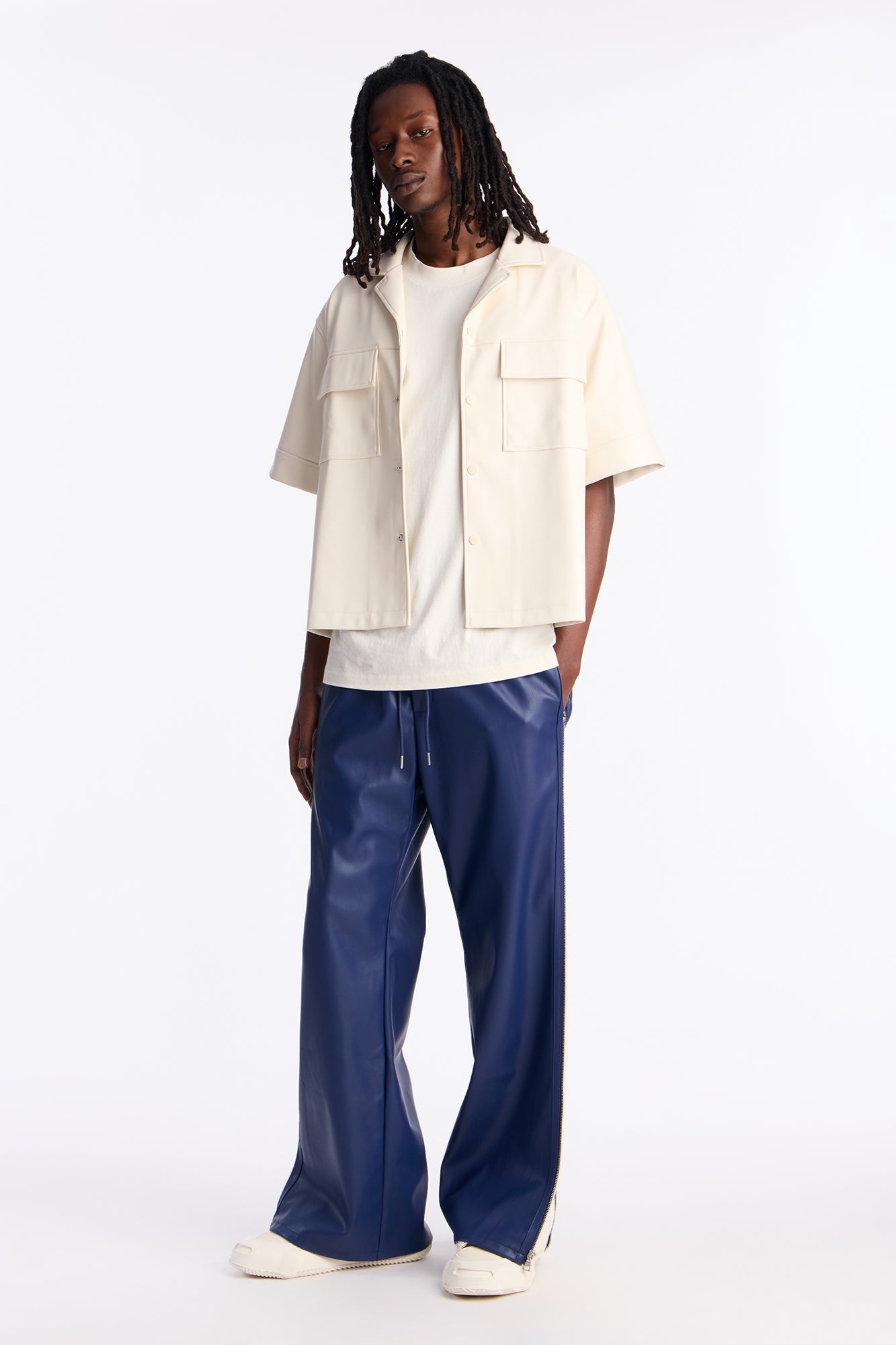 High Stepper Faux Leather Button Up Shirt - Off White Fashion Nova