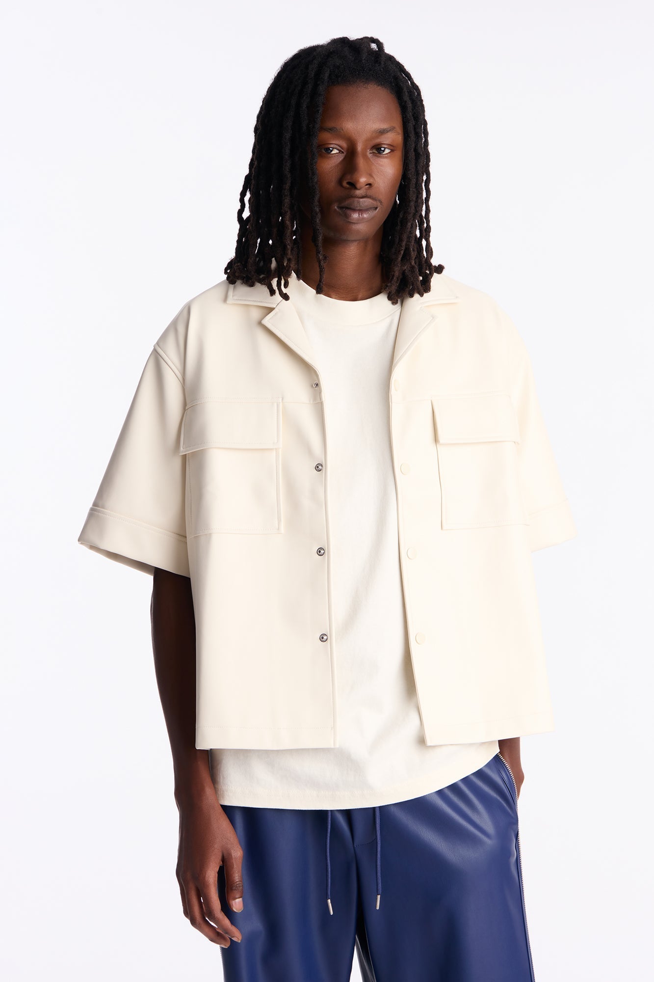 High Stepper Faux Leather Button Up Shirt - Off White Fashion Nova