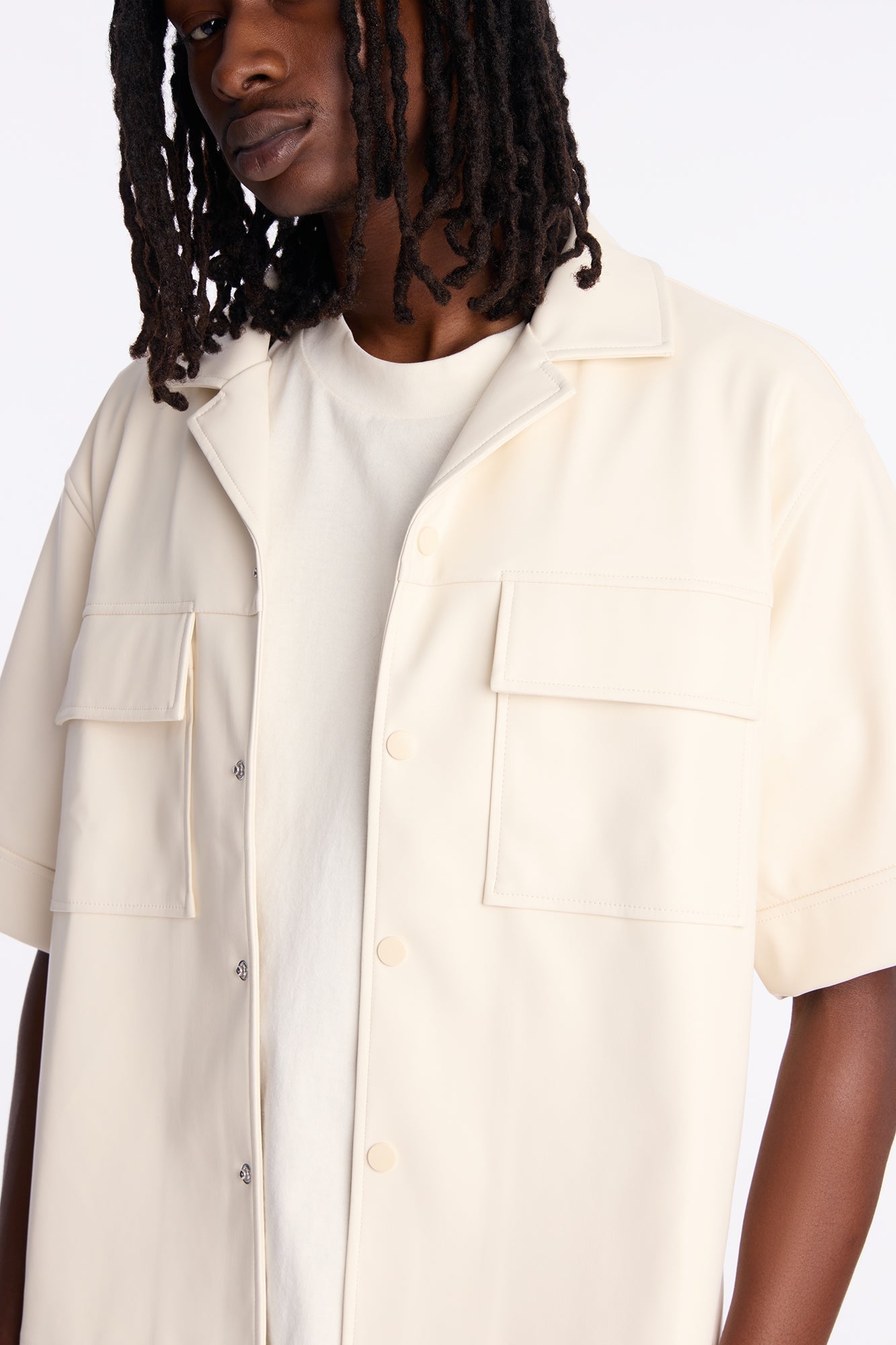 High Stepper Faux Leather Button Up Shirt - Off White Fashion Nova