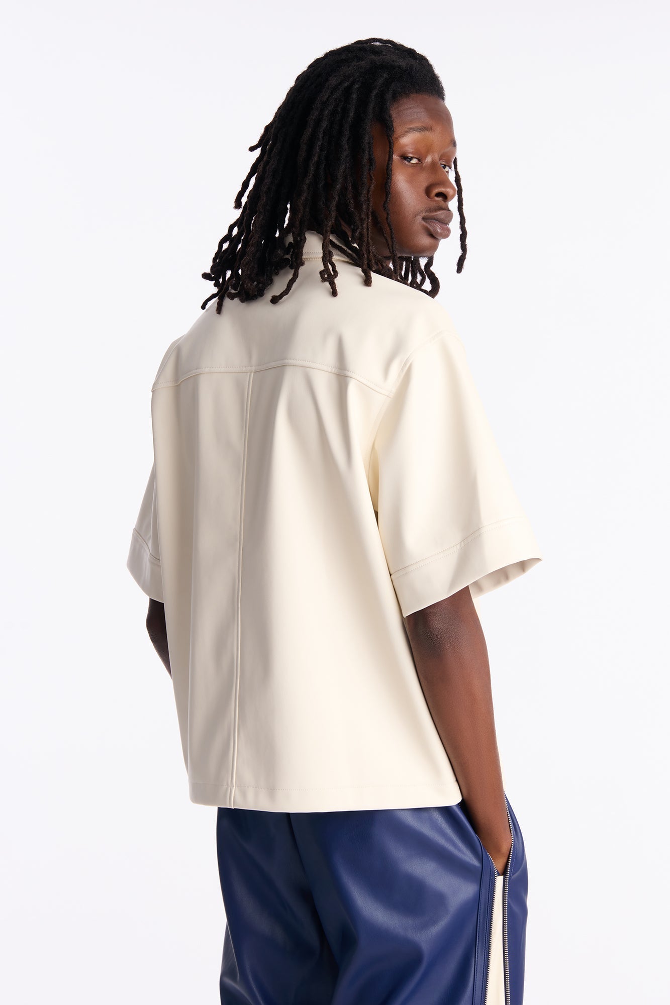 High Stepper Faux Leather Button Up Shirt - Off White Fashion Nova