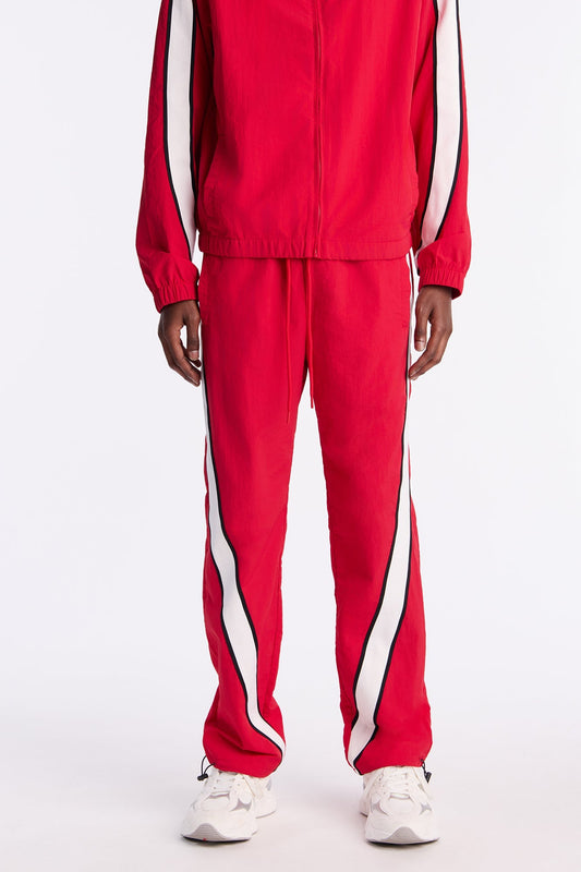 Straight Prep The Field Color Block Nylon Pant - Red/combo Fashion Nova