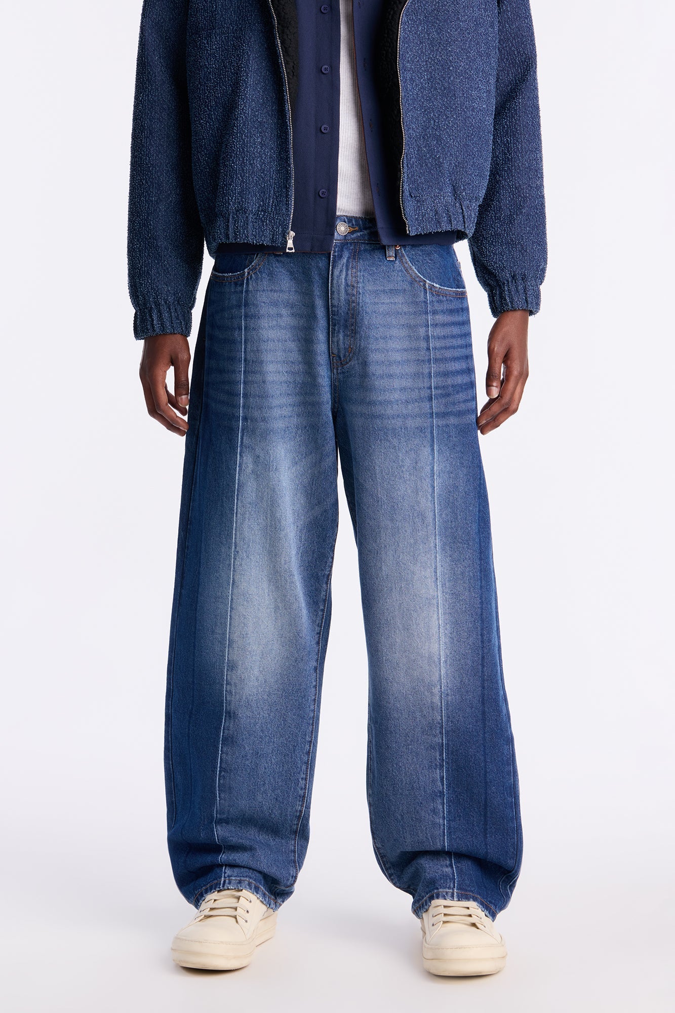 Baggy Faux Pleat Jean - Medium Blue Wash Fashion Nova