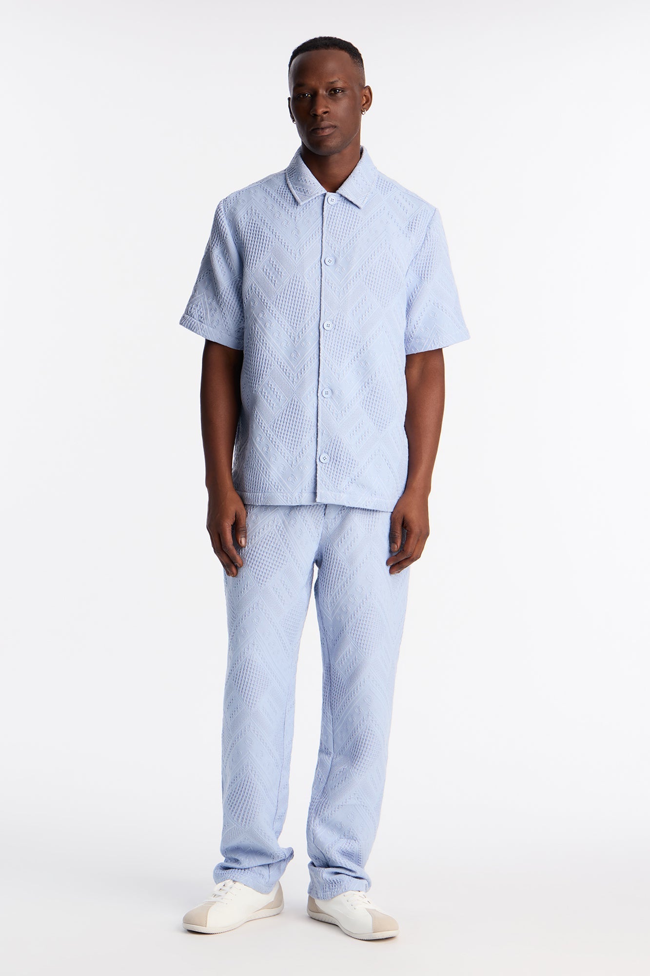Straight Twist Weave Textured Pant - Light Blue Fashion Nova