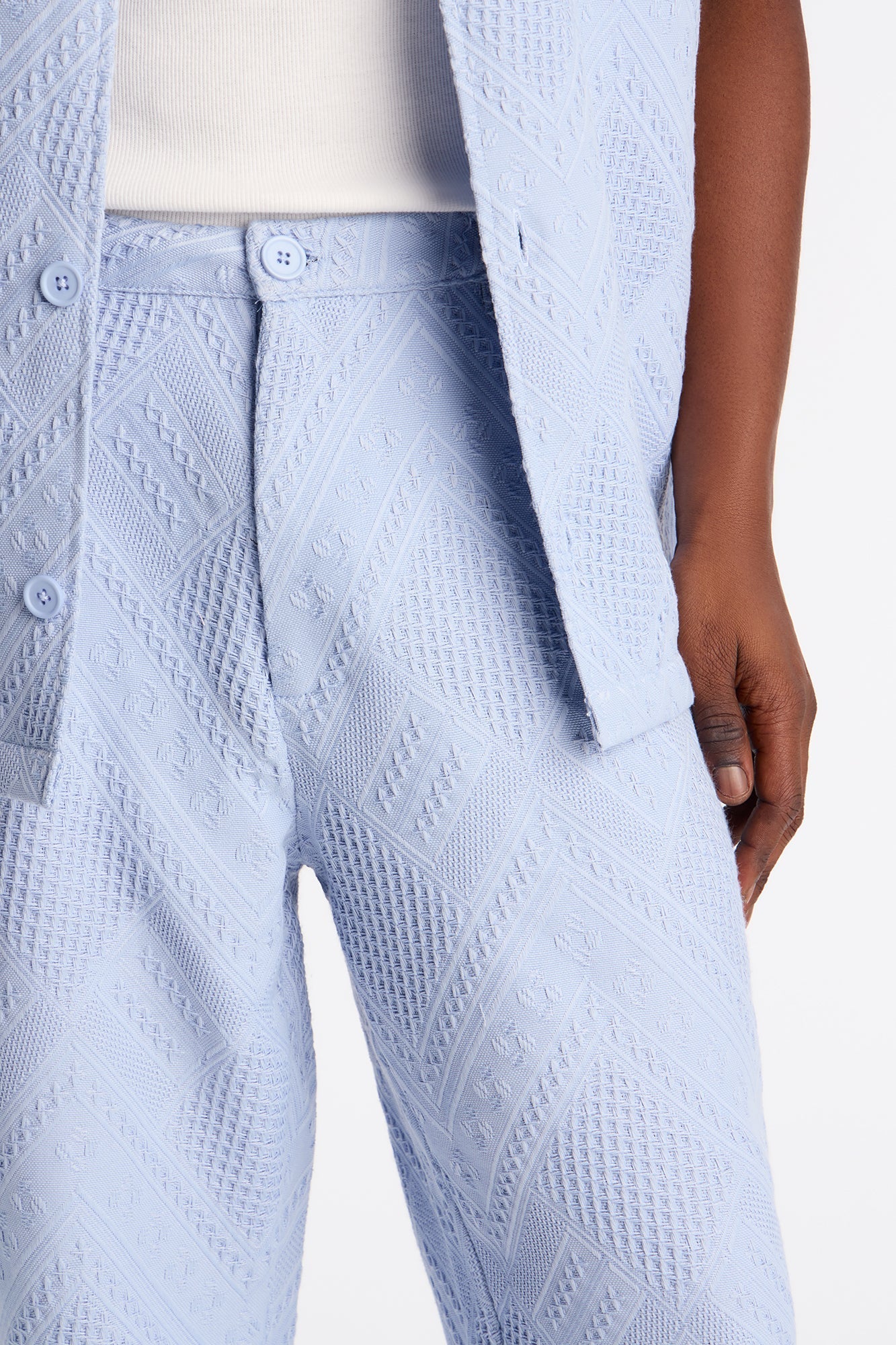 Straight Twist Weave Textured Pant - Light Blue Fashion Nova