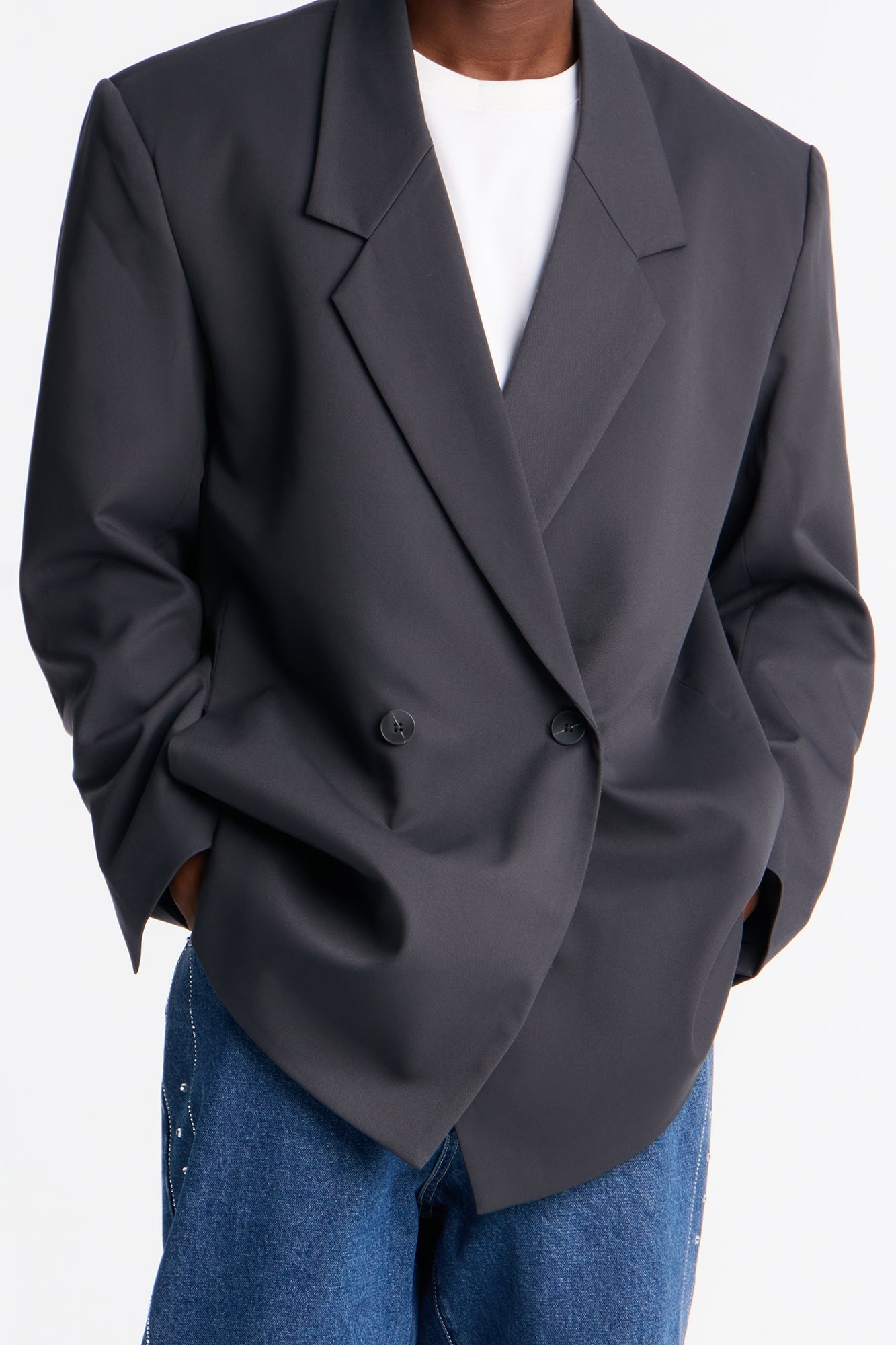 Oversized Quiet Authority Double Breasted Blazer - Charcoal Fashion Nova