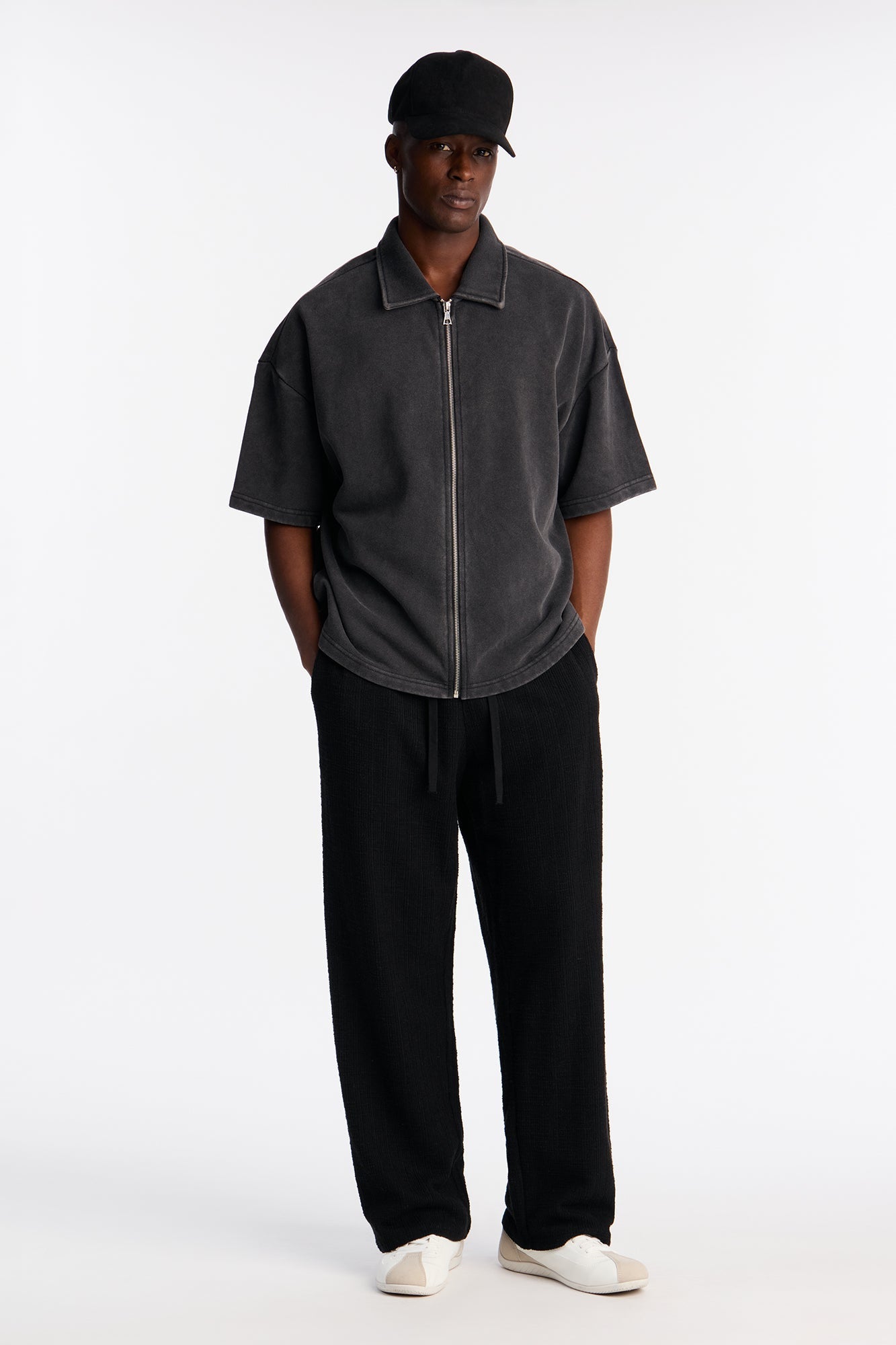 Heavy Wash Oversized Full Zip Polo - Black Fashion Nova