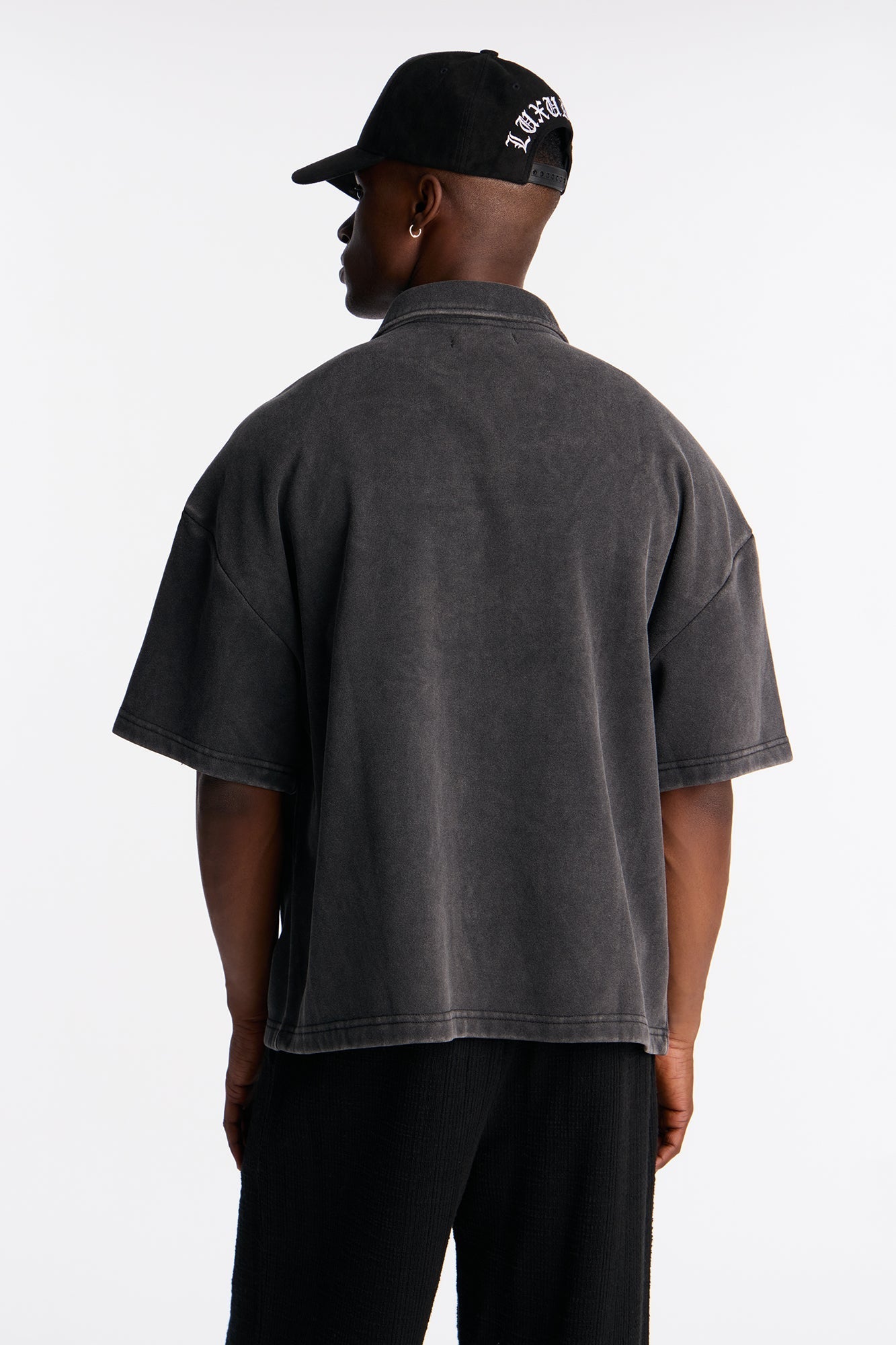 Heavy Wash Oversized Full Zip Polo - Black Fashion Nova