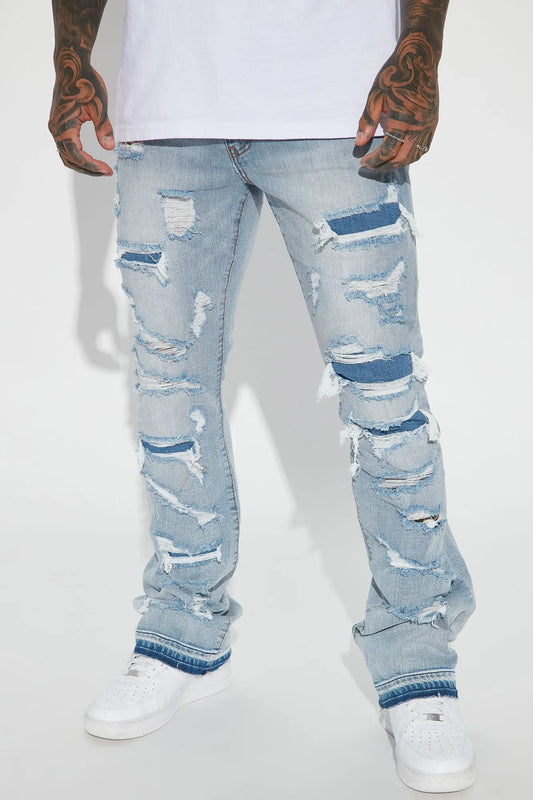 Through It Ripped Skinny Flared Jeans - Vintage Blue Wash Fashion Nova