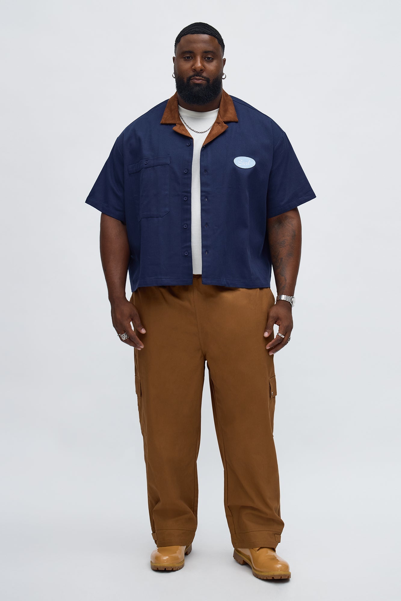 Cropped Rustpoint Mechanic Button Up Shirt - Navy Fashion Nova