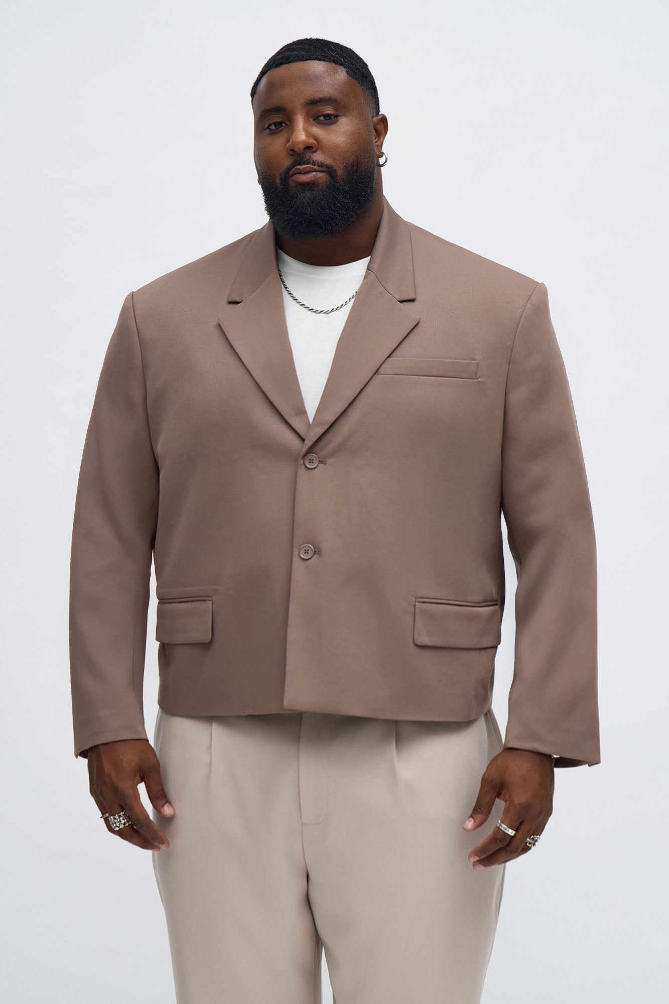 Gabardine Boxy Cropped Single Breasted Blazer - Taupe Fashion Nova