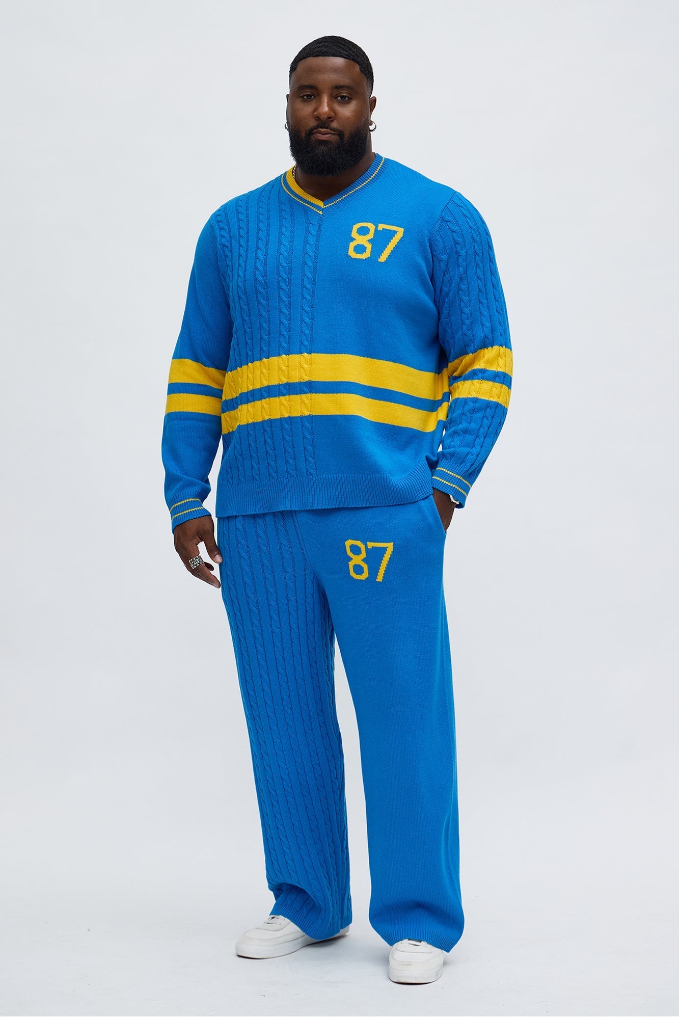 Preppy Life Sweater Knit Pant - Blue/combo Fashion Nova