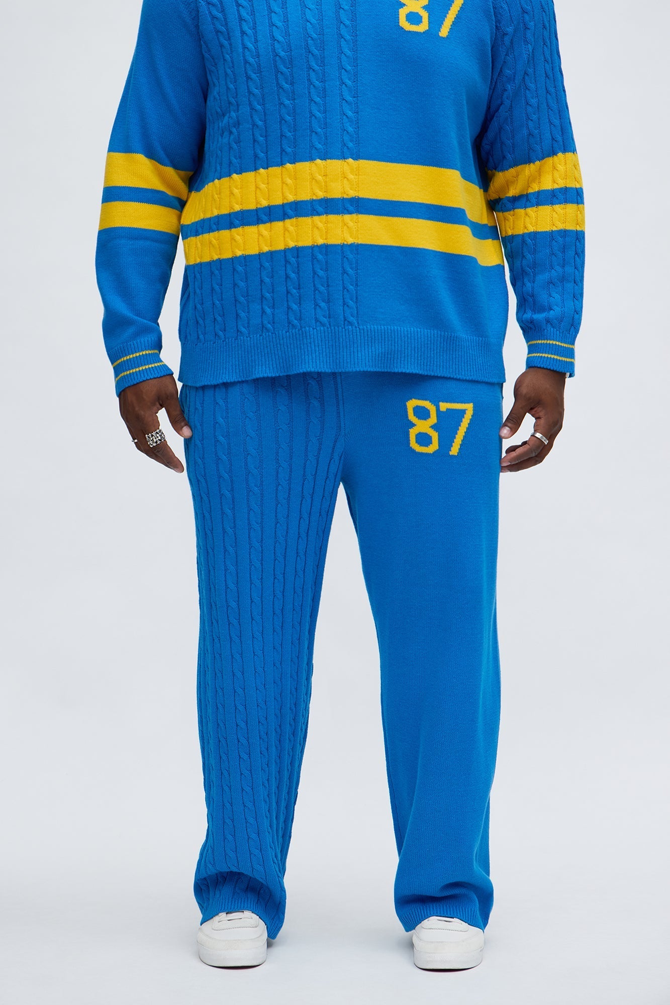 Preppy Life Sweater Knit Pant - Blue/combo Fashion Nova