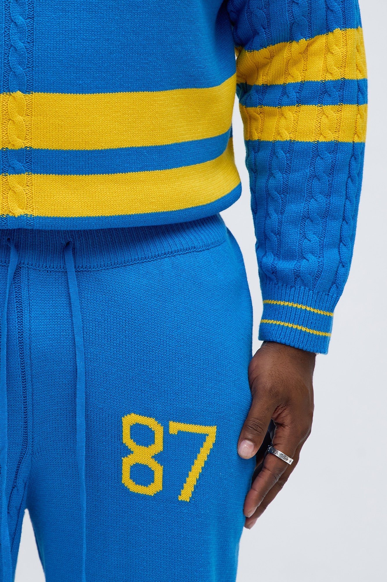 Preppy Life Sweater Knit Pant - Blue/combo Fashion Nova