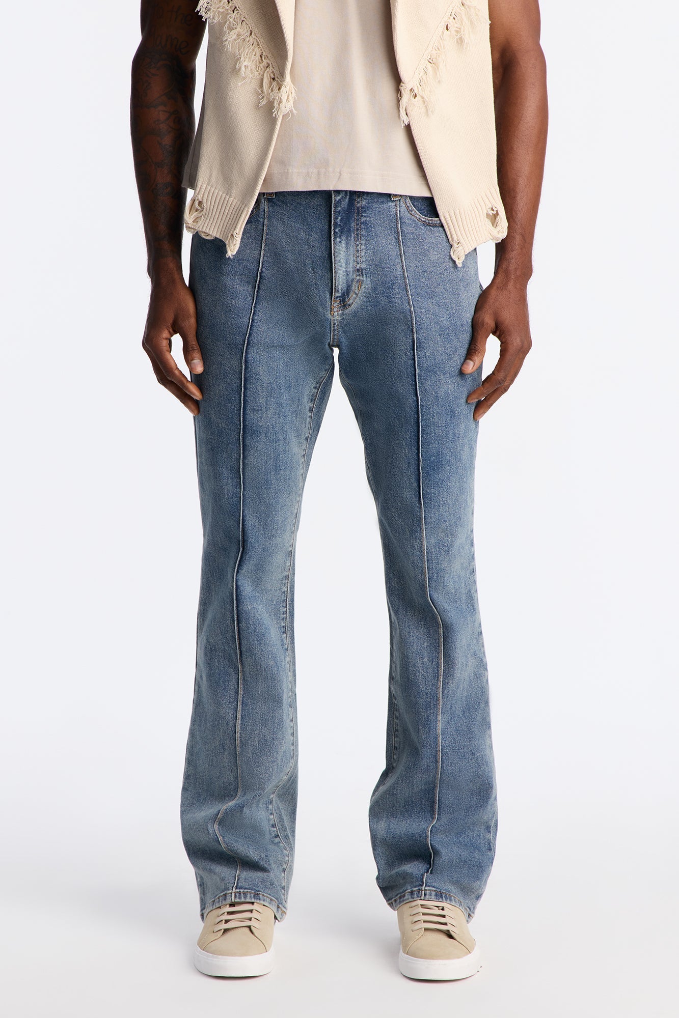 Stacked Skinny Flare Runaway Seam Jean - Medium Blue Wash Fashion Nova