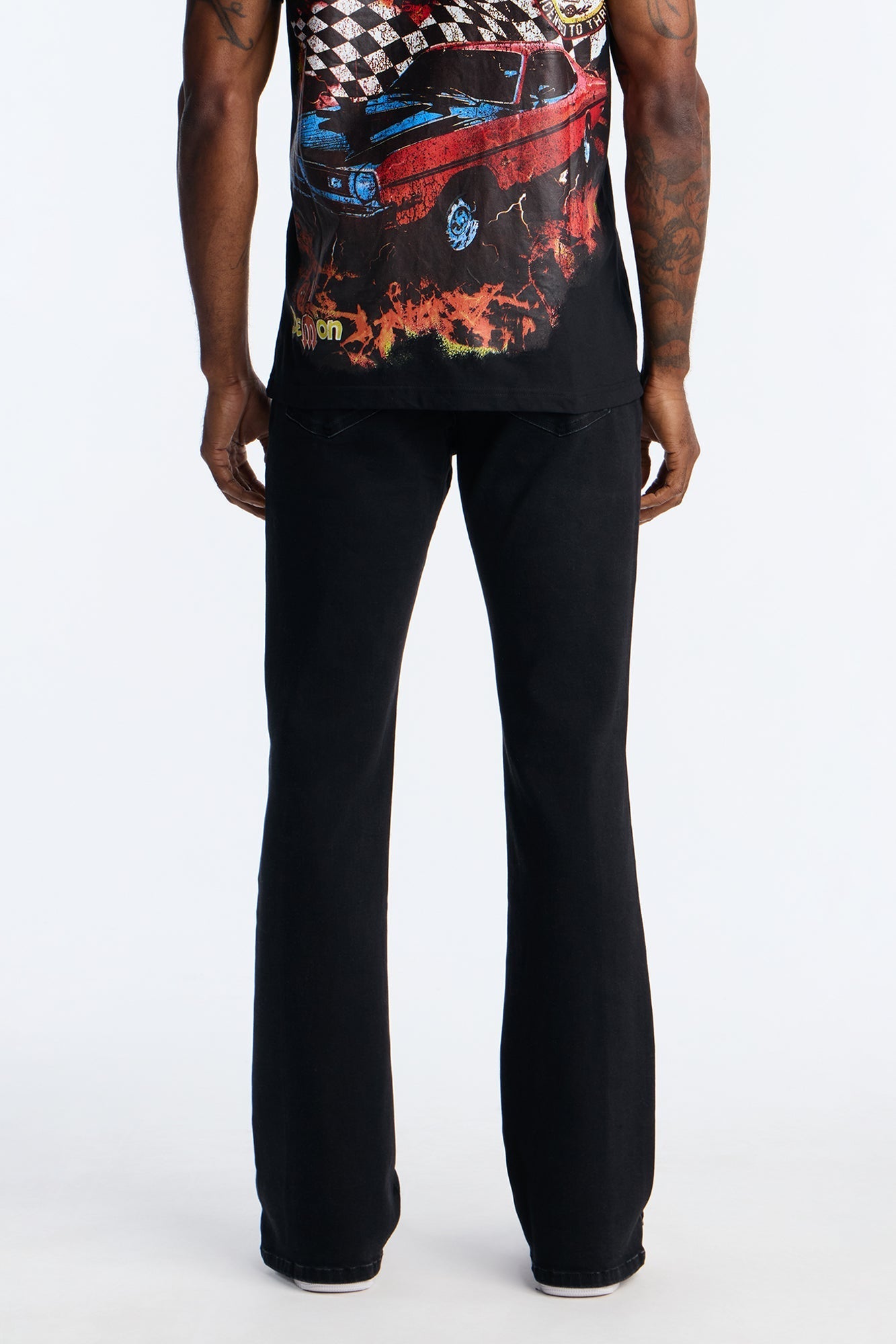 Stacked Slim Flare Tuxedo Jeweled Stripe Slit Jean - Black Fashion Nova