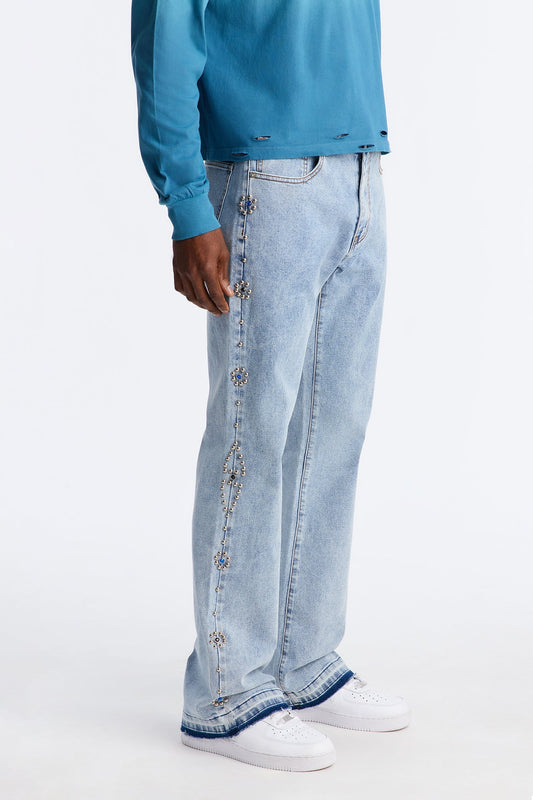 Western Studded Stacked Slim Flare Jeans - Light Wash Fashion Nova
