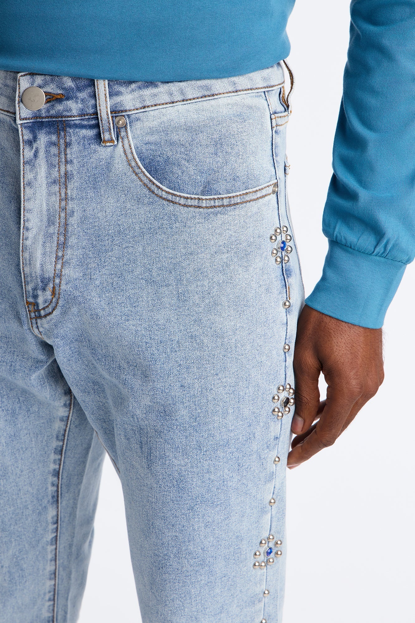 Western Studded Stacked Slim Flare Jeans - Light Wash Fashion Nova