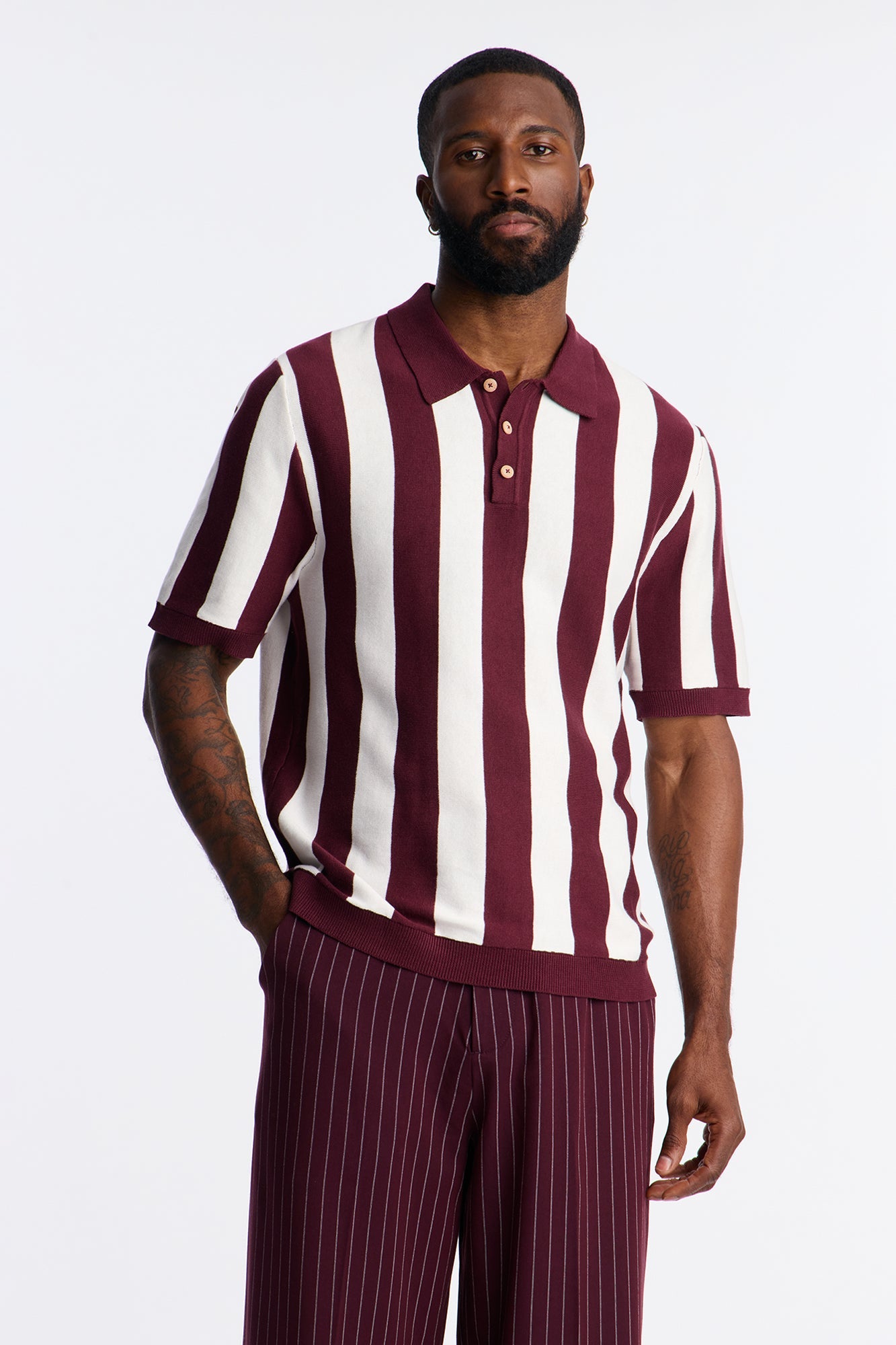 Old Sport Striped Short Sleeve Polo - Burgundy/combo Fashion Nova