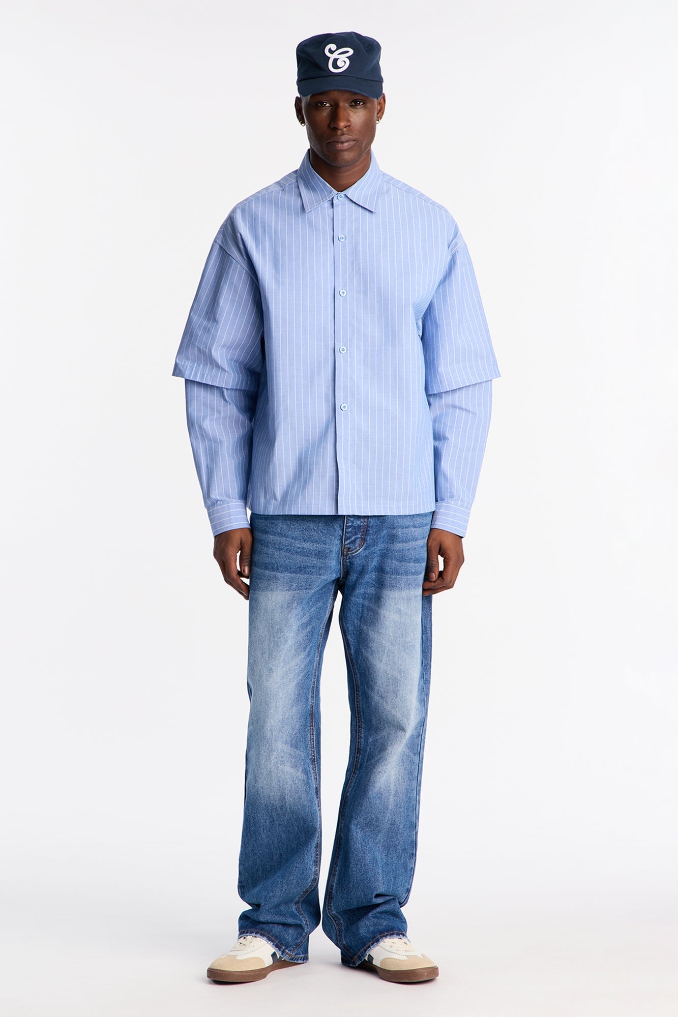 Twofold Sleeve Button Up Shirt - Blue/combo Fashion Nova