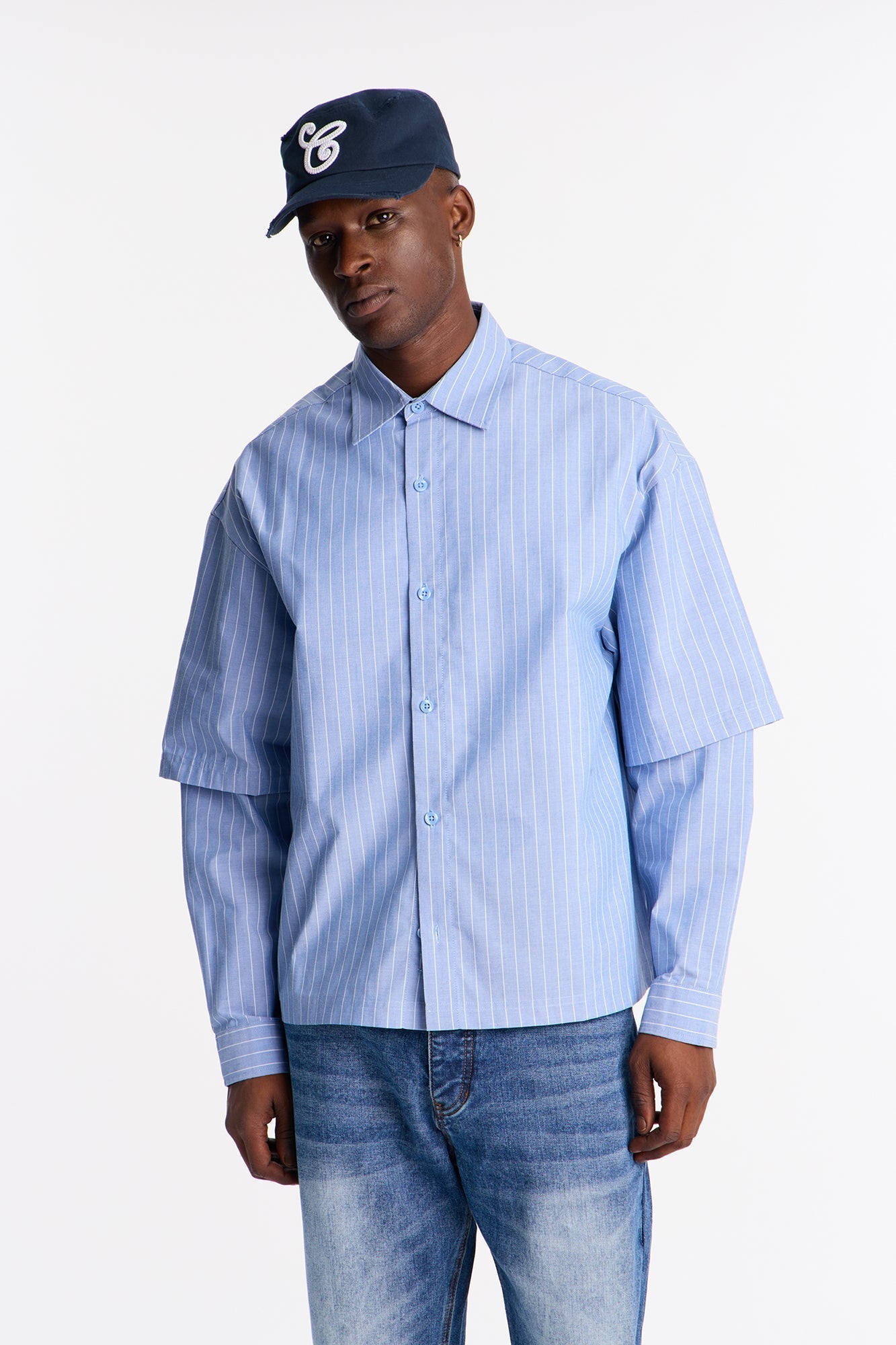 Twofold Sleeve Button Up Shirt - Blue/combo Fashion Nova