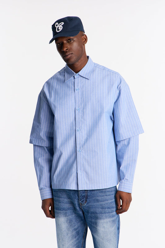 Twofold Sleeve Button Up Shirt - Blue/combo Fashion Nova
