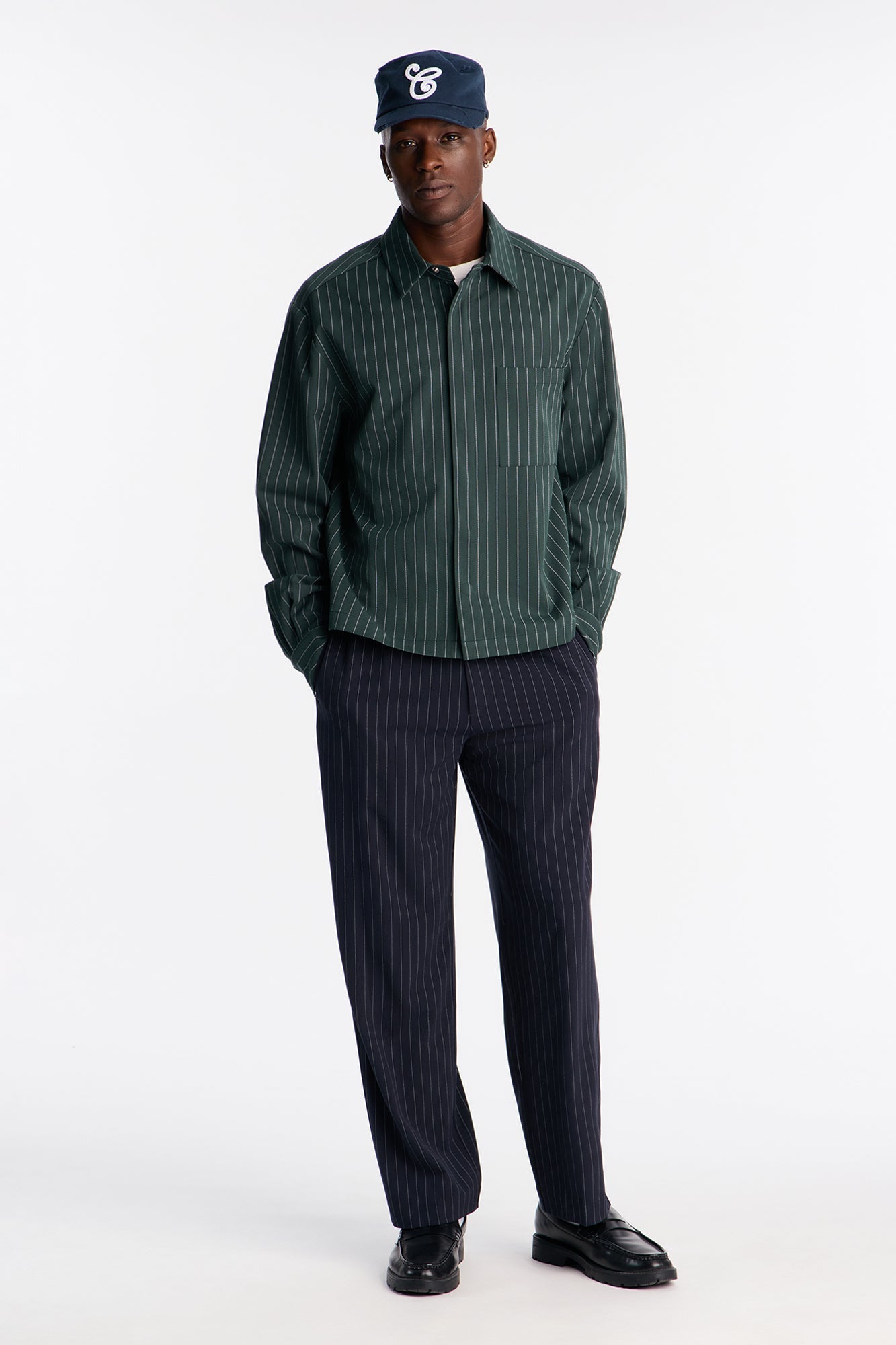 Straight Harlow Pinstripe Drawstring Pant - Navy Fashion Nova