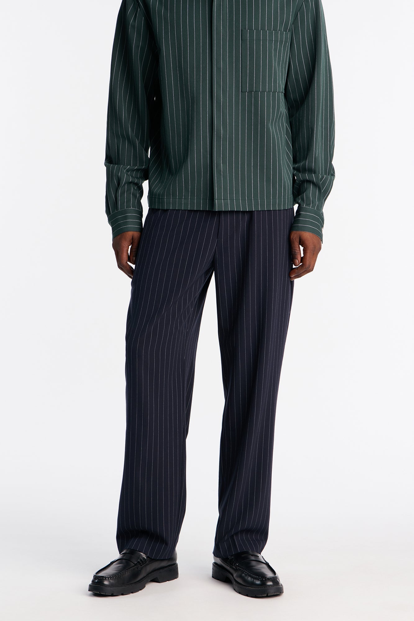 Straight Harlow Pinstripe Drawstring Pant - Navy Fashion Nova