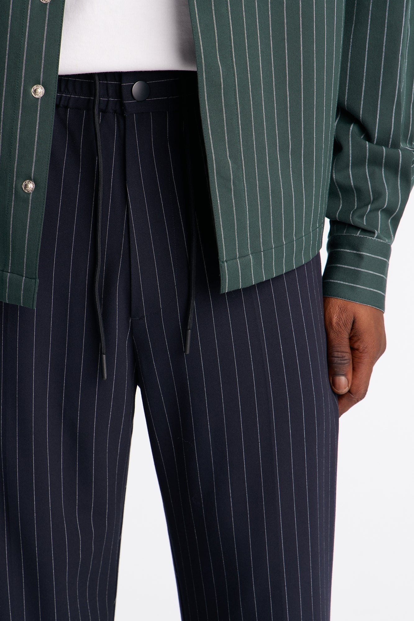 Straight Harlow Pinstripe Drawstring Pant - Navy Fashion Nova