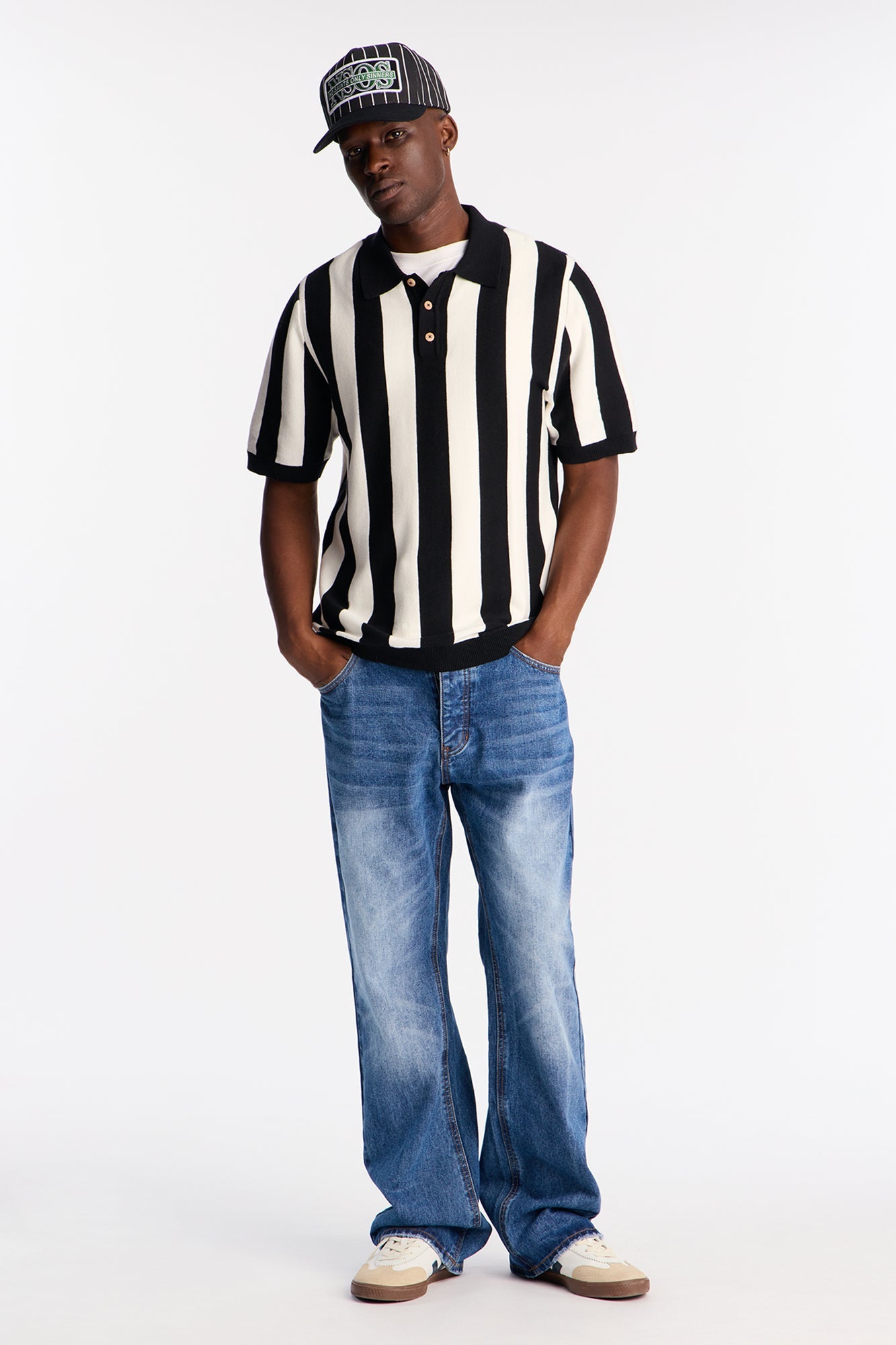 Old Sport Striped Short Sleeve Polo - Black/combo Fashion Nova