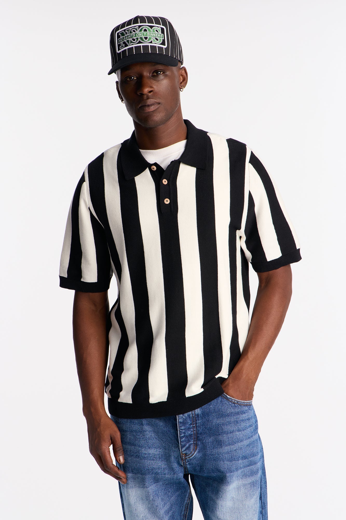 Old Sport Striped Short Sleeve Polo - Black/combo Fashion Nova