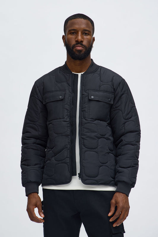 Geo Quilted Jacket - Black Fashion Nova